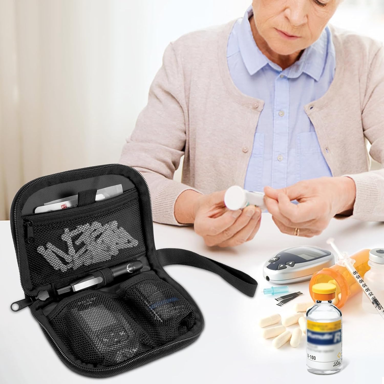 MEDMAX Diabetikertasche, Tasche für Blutzuckermessgerät, Teststreifen, Testkit, Reisetasche für Diabetiker mit Tragegriff für Glukosemessgerät, Glukometer-Aufbewahrungstasche, (aktualisierte Version) – Bild 2