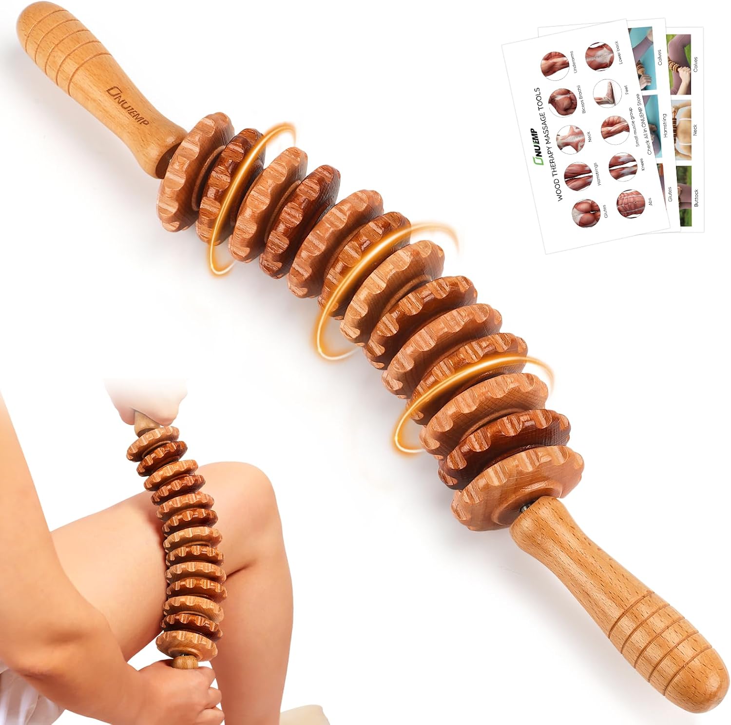 Faszienrolle Holzmassagegerät, Faszienstabrolle Holz, Massagerolle mit Griff, Massageholz Anti-Cellulite-Massagegerät, für Maderotherapie und Lymphdrainage 42,2 cm 350 g Buche