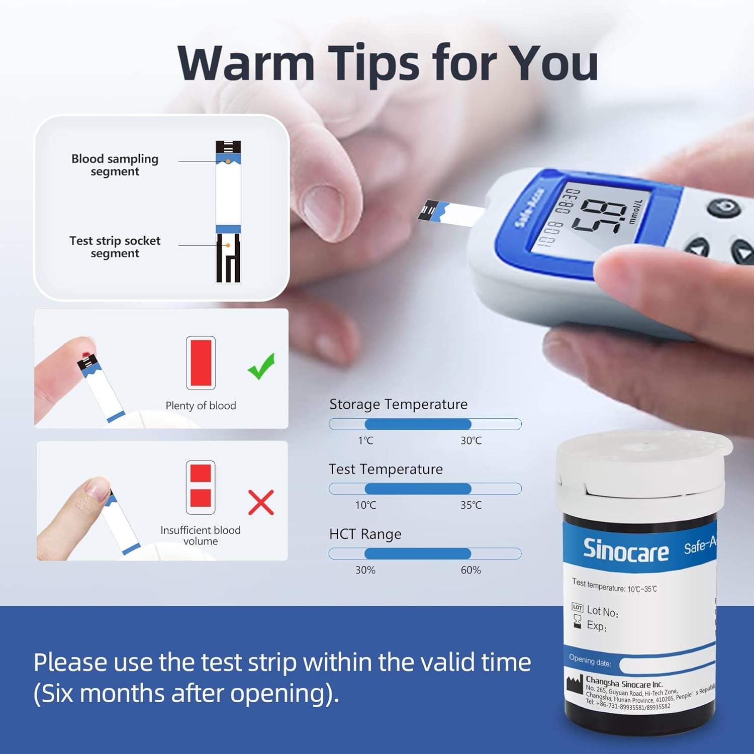 Sinocare sinocare Safe-Accu2 Blutzuckerteststreifen, Glukoseteststreifen (nur Teststreifen, keine Lanzetten), 200 Stück – Bild 3