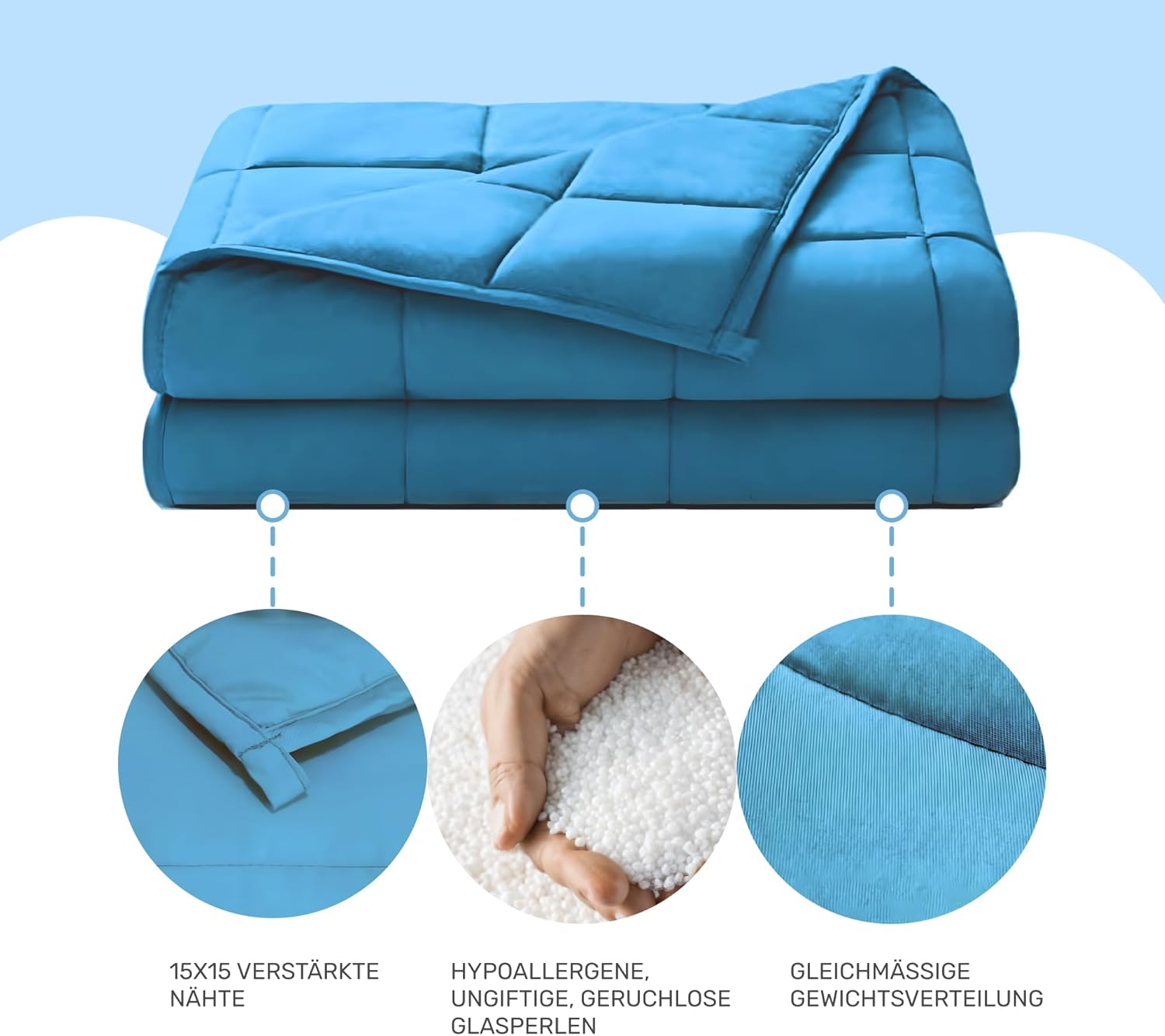 Dailydream Therapie-Gewichtsdecke, 135 x 200 cm, 9,5 kg, blau, 100 % Baumwolle mit Glasperlenfüllung, schwere Decke zum Schlafen, Gewichtsdecke, Therapiedecke, Körpergewicht über 52 kg – Bild 7