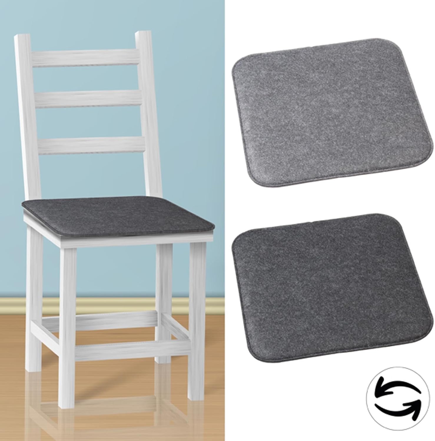 4er Set Filz Sitzkissen eckig Anthrazit oder Grau 35 x 35 cm mit Anti-Rutsch-Noppen Stuhlkissen Sitzkissen Filzkissen (Grau) – Bild 3