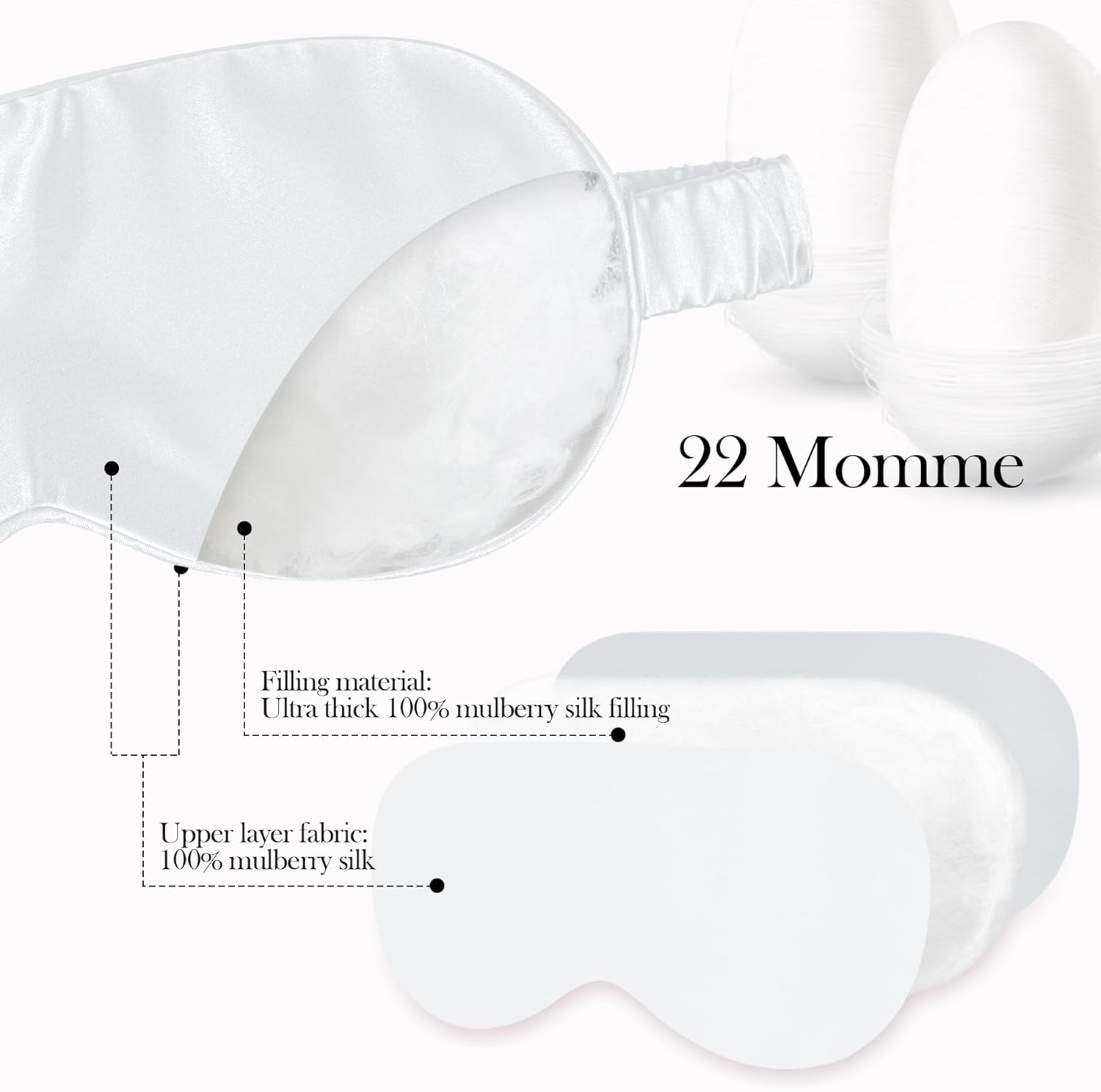 SilkDream Schlafmaske aus 100 % Seide, Damen und Herren, Augenmaske, Schlafmaske, Seide, Flugzeug, Verdunkelungsschlafmaske, Weiß – Bild 3