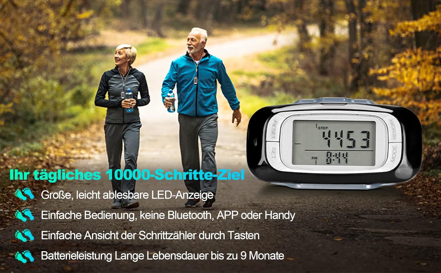 LEBEXY Schrittzähler-Clip, einfacher Schrittzähler, Fitness-Tracker, Bedienung, Testsieger, Schritt/Distanz/Kalorien/Zähler, ohne Bluetooth/App/Handy mit großem Display – Bild 5