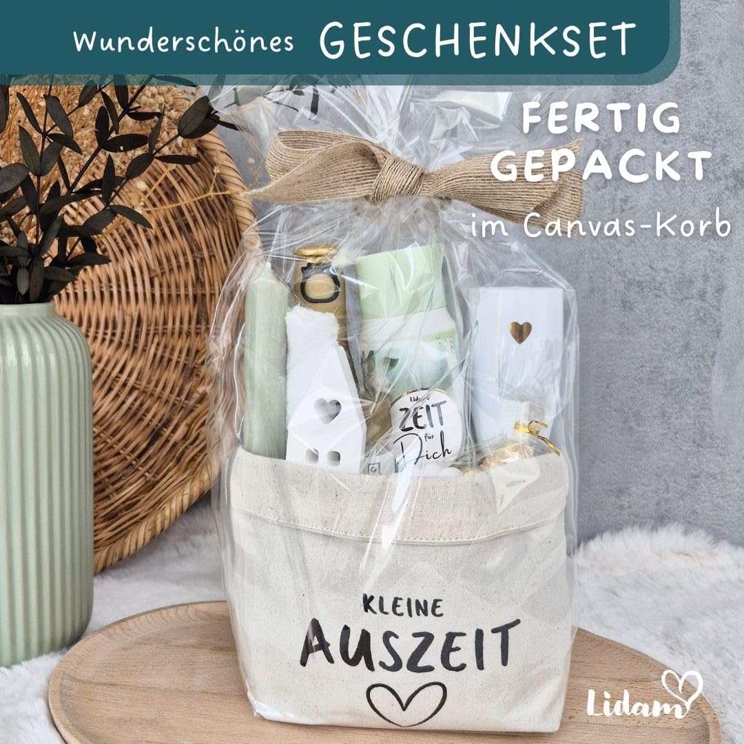 Geschenkkorb Damen mit Aromapflege Duschbad Geschenkset Wellness Kleine Auszeit im Baumwollkorb als Geschenk Freundin Entspannungsgeschenk Frauen Geburtstagsgeschenk Frau – Bild 2