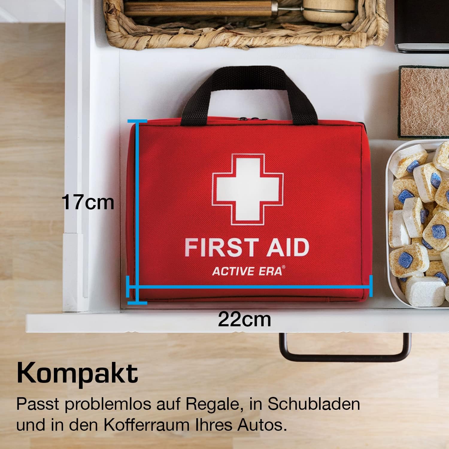 Premium-Erste-Hilfe-Set mit Sofort-Kühlakkus, Augenspülung, Rettungsdecke für Zuhause, Büro oder Auto, Rot – Bild 8