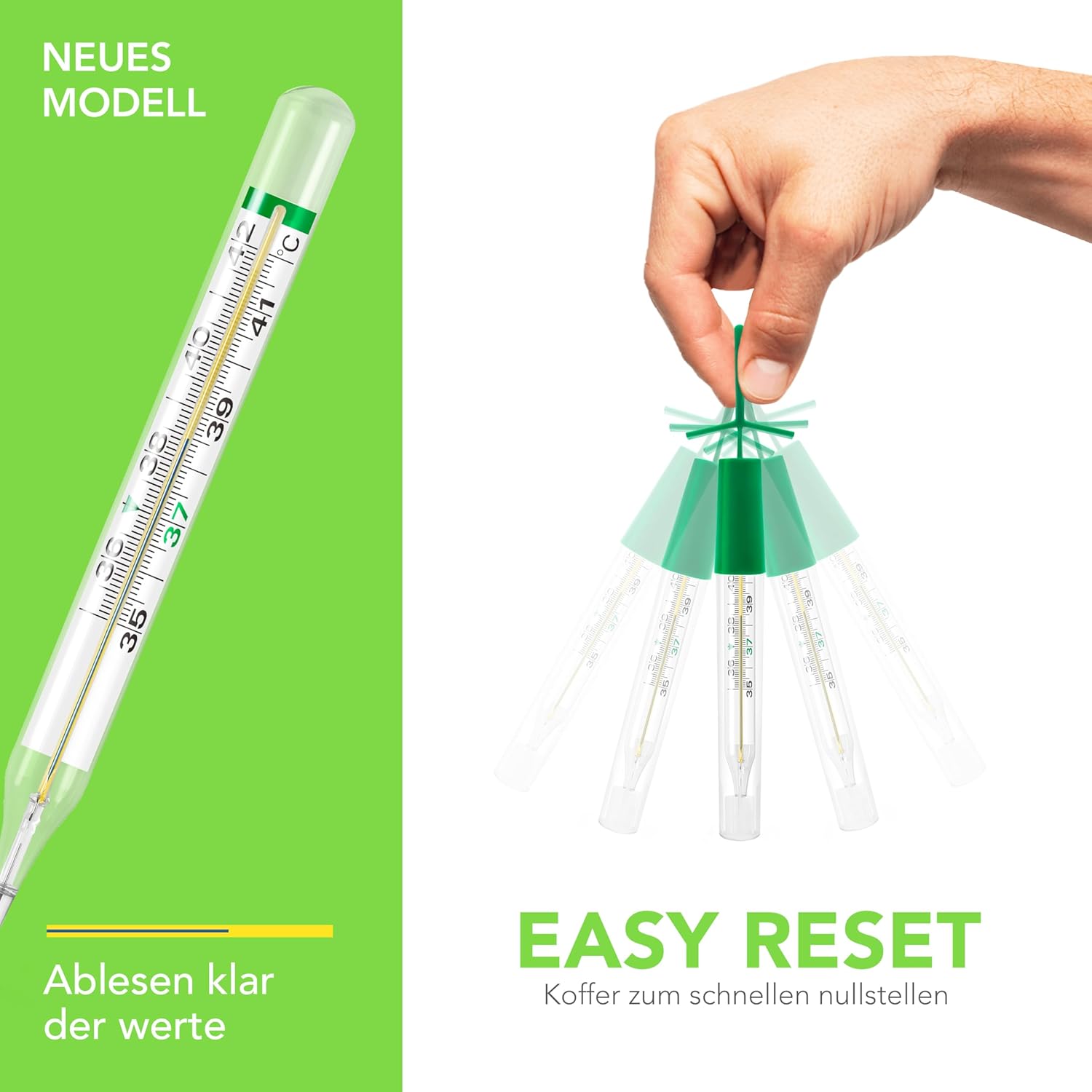 AIESI Klinisches analoges Glasthermometer ohne Quecksilber für Erwachsene und Kinder Ecotherm, mit Etui für schnelle Nullstellung, ökologisch, 24 Monate Garantie – Bild 6