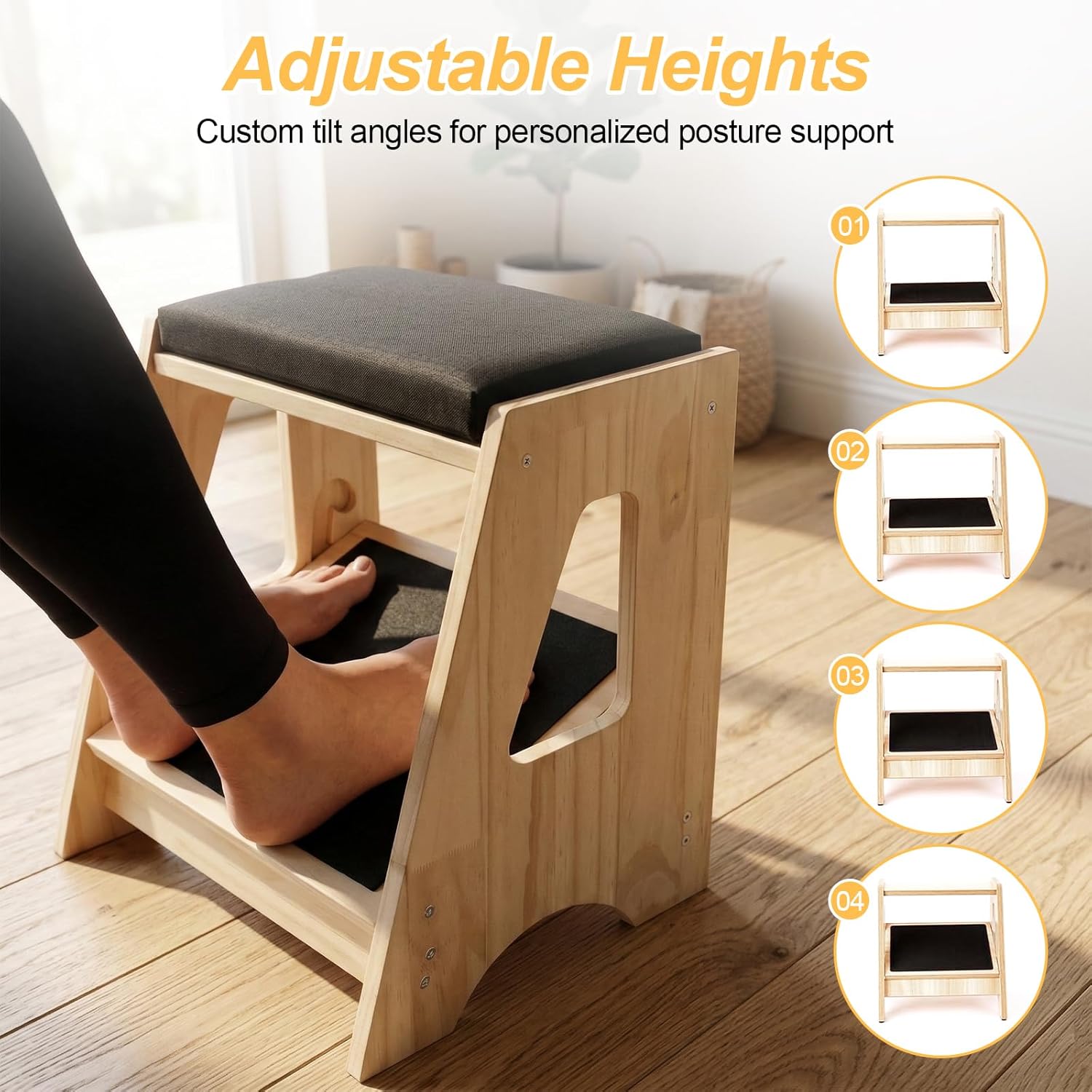 Fußstütze für unter den Schreibtisch, verstellbare Fußstütze mit einer Tragkraft von 136 kg, Fußhocker aus Holz mit rutschfester Polsterung für Büro und Zuhause – Bild 4