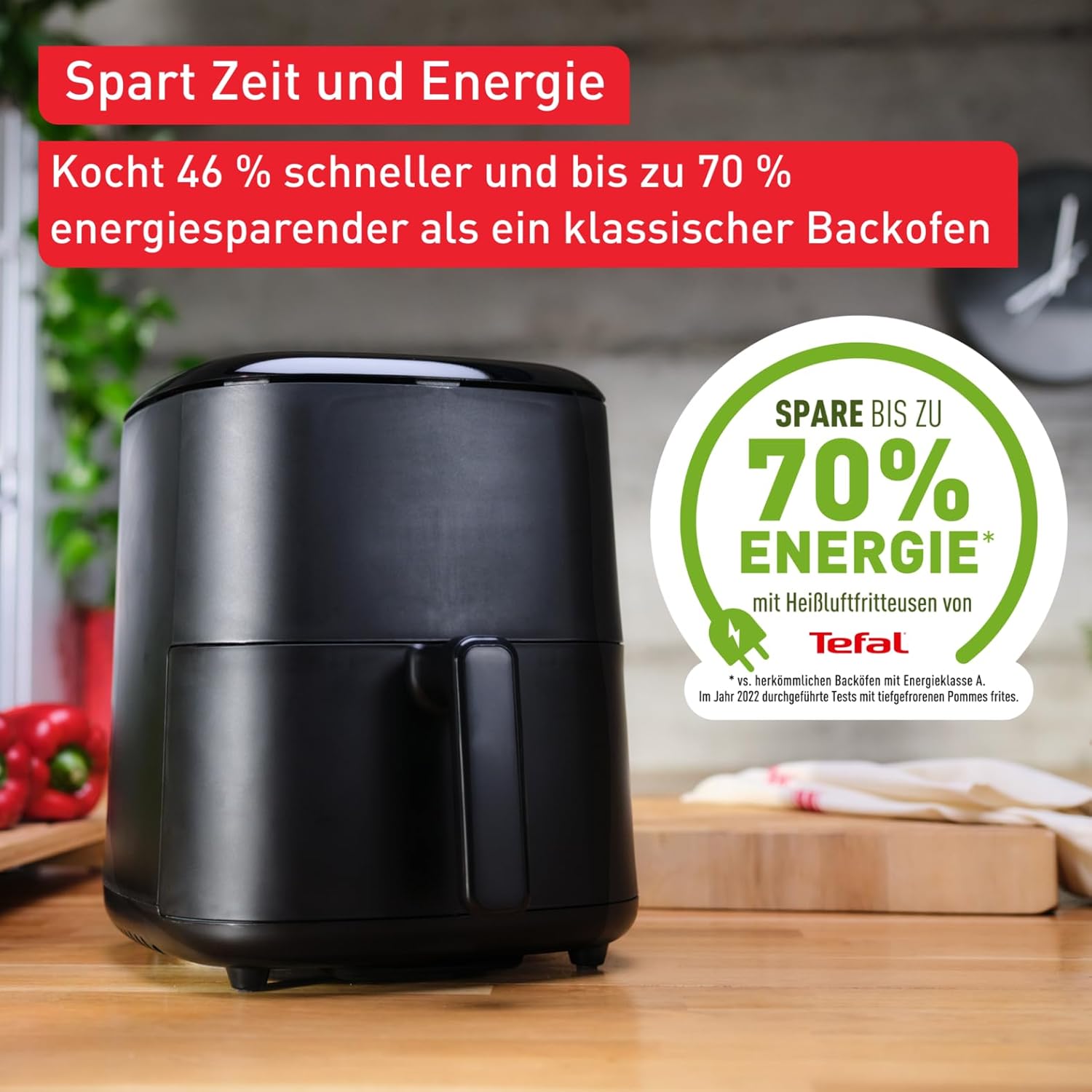 Tefal Easy Fry Max Heißluftfritteuse – 5 l Airfryer, kompakt, für knusprige Chips und saftiges Fleisch, mit wenig Öl, Antihaftbeschichtung, spülmaschinenfester Korb, energiesparend, Schwarz, EY2458 – Bild 4