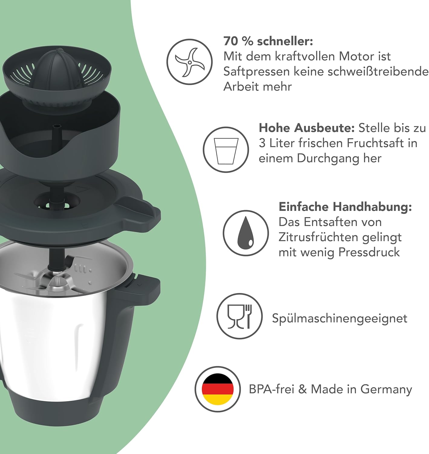 Wundermix - WunderJuicer Entsafter für Monsieur Cuisine Smart, Connect & Trend • Zitruspresse & Entsafter • Hergestellt in Deutschland – Bild 3