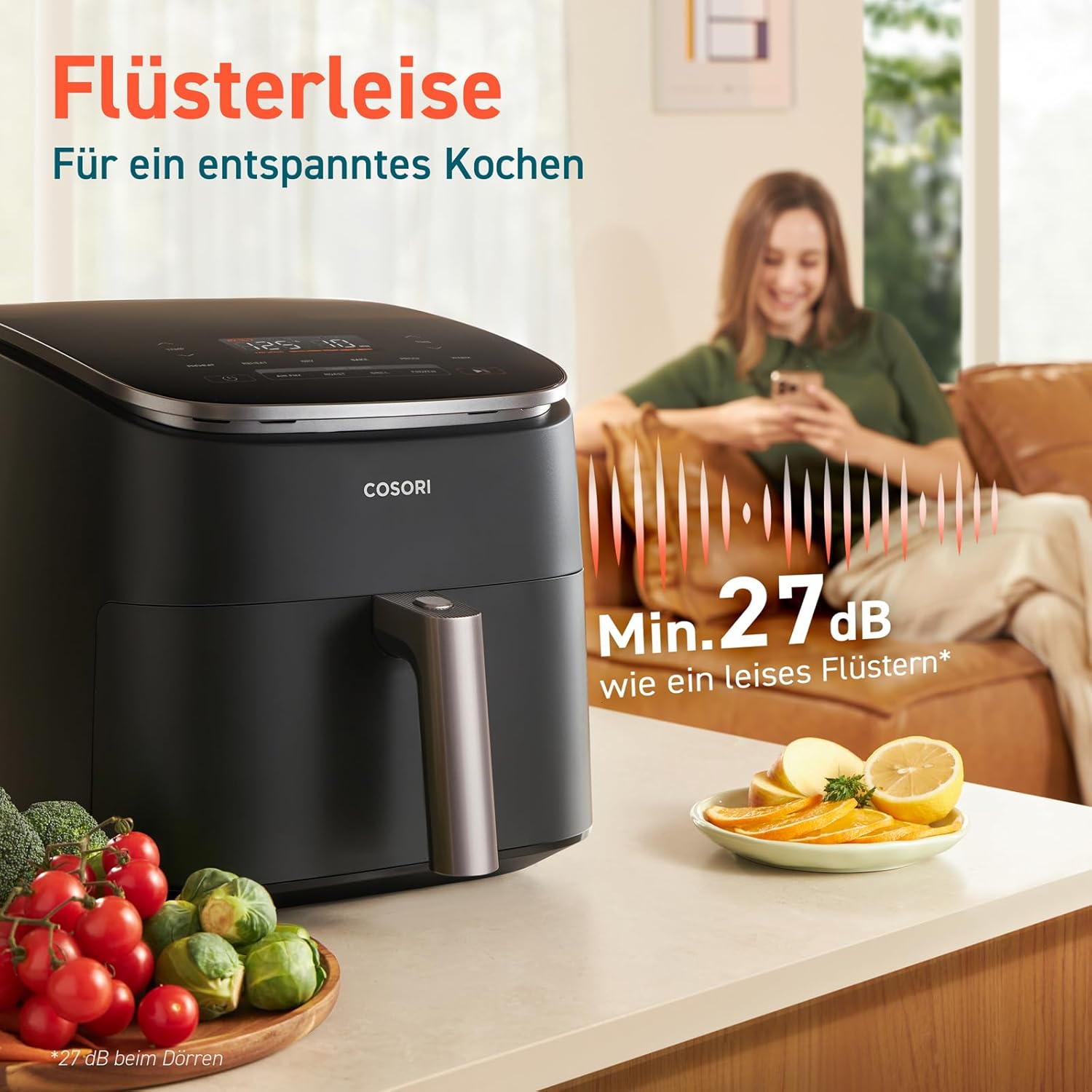 Cosori TurboBlaze Airfryer, 9-in-1-Luftfritteuse XXL 6L, leiser Gleichstrommotor mit 5 Lüftergeschwindigkeiten, Braten, Grillen, Backen, Garen, Dörren, Tiefkühlen, 87 Rezepte, 64 % Energieeinsparung, 95 % weniger Öl, gleichmäßige und knusprige Ergebnisse – Bild 9