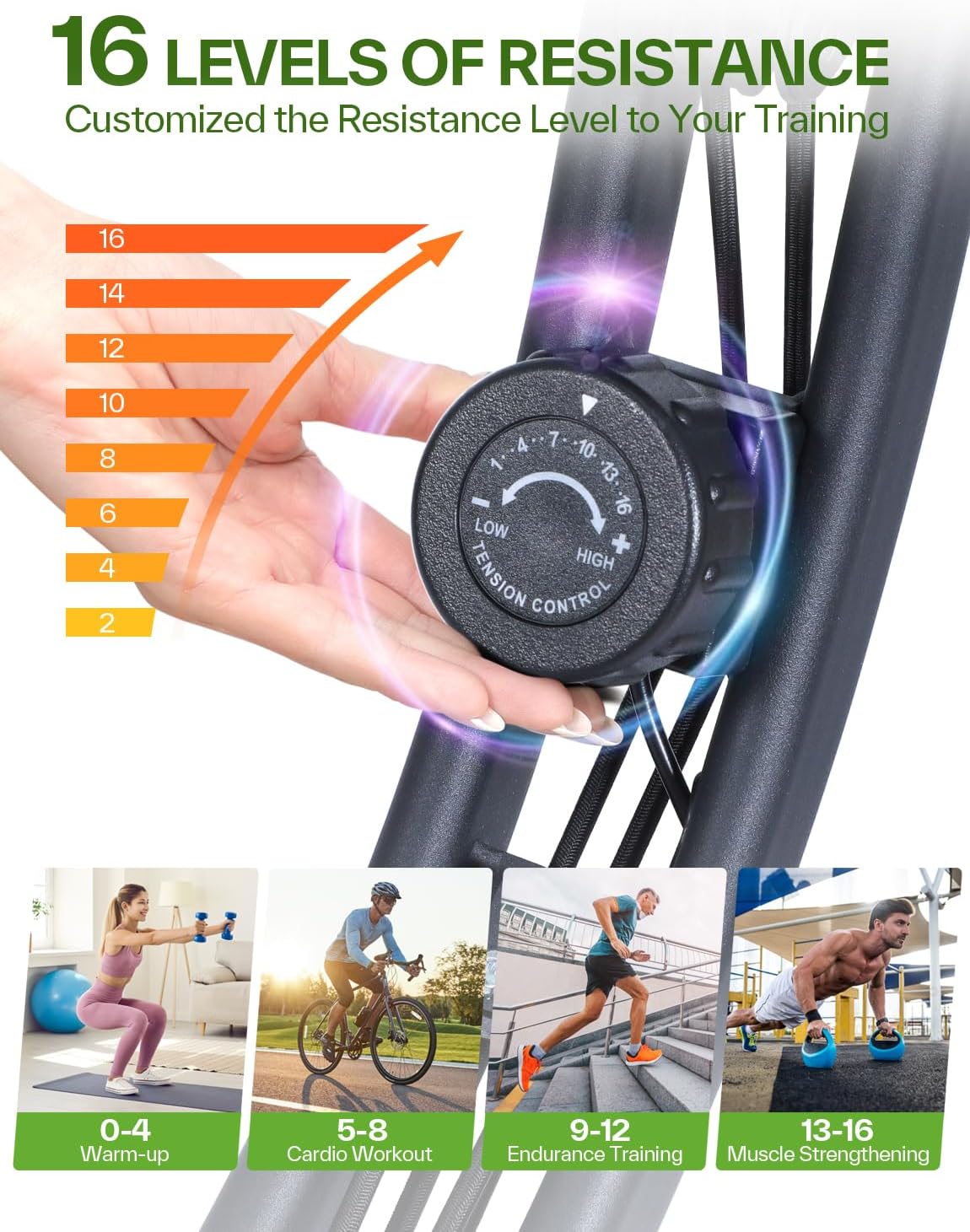Sportneer Heimtrainer Fahrrad Klappbar, 4-in-1 Ergometer Heimtrainer, Spinning Bike Indoor mit 16 Widerstandsstufen, Ergometer Klappbar mit LCD-Display & Handpulssensoren, Für Anfänger & Profis – Bild 3