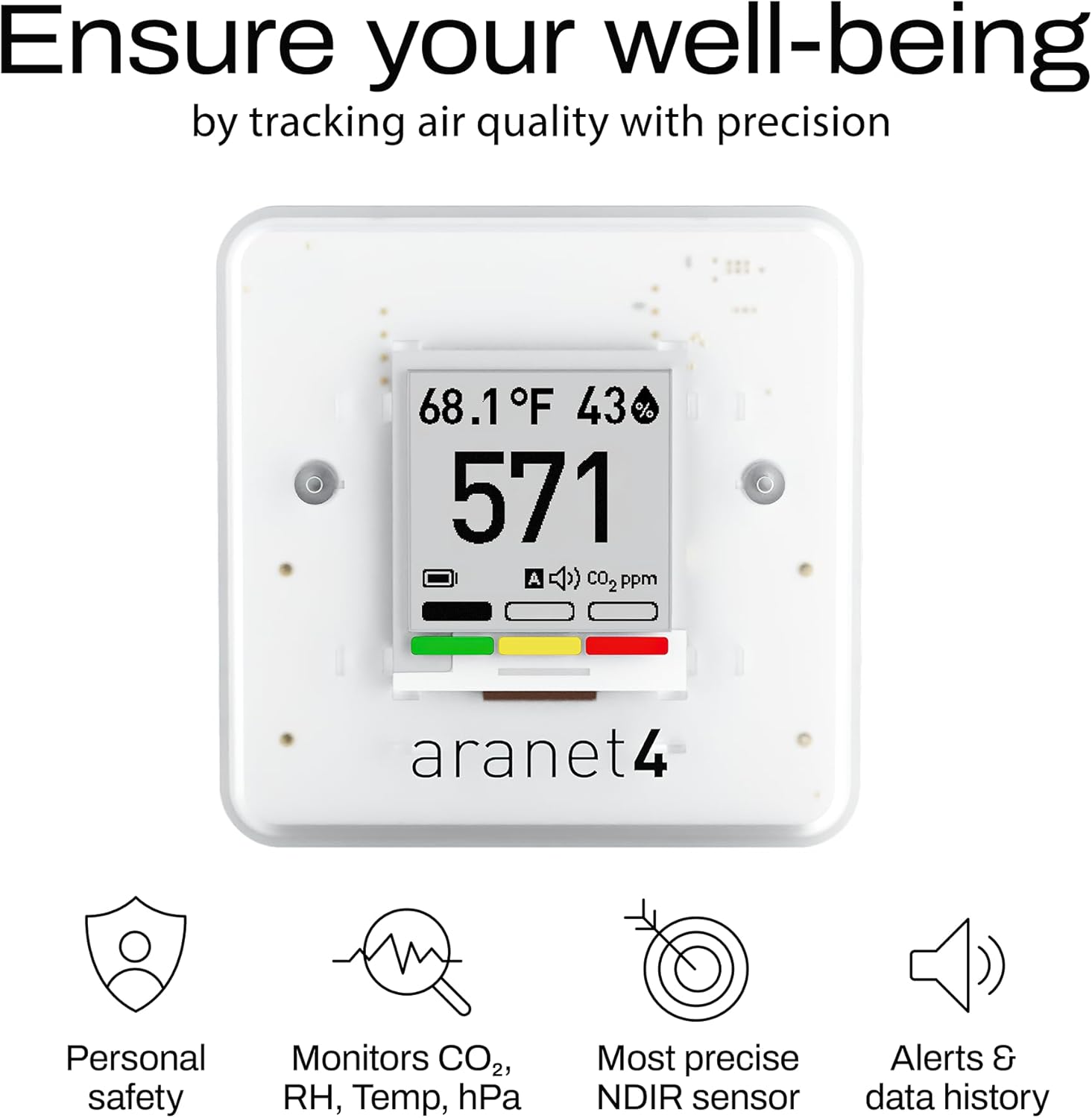 Aranet4 Home Kabelloser Raumluftqualitätssensor für Zuhause, Büro oder Schule (CO2, Temperatur, Luftfeuchtigkeit und mehr), tragbar – Bild 2