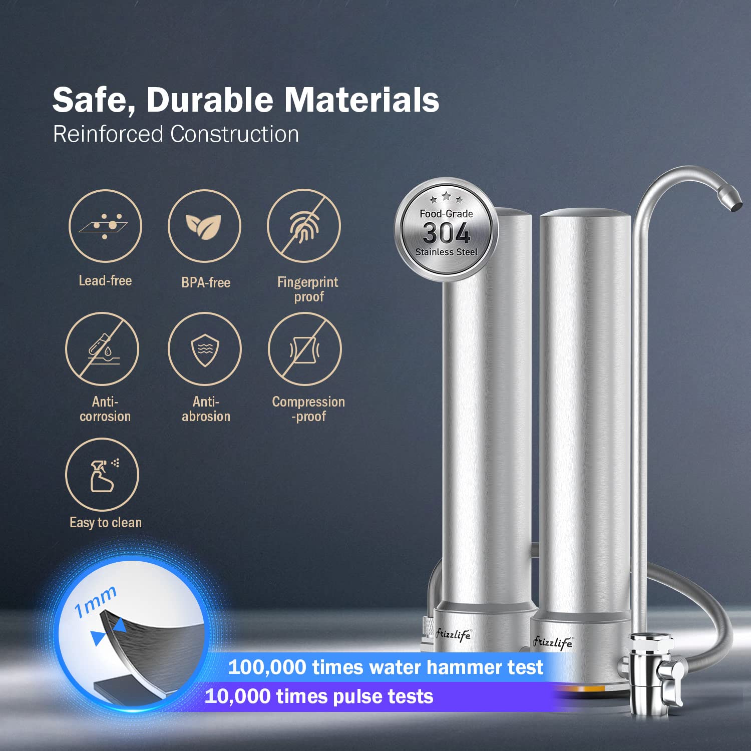 Frizzlife DS99-S Gegenwasserfiltersystem, 7-stufige Wasserfilterung aus Edelstahl, 0,5 Mikron NSF-zertifizierte Elemente, reduziert 99,99 % Blei, Chlor, Schwermetalle, Kalk und Kalkablagerungen – Bild 4