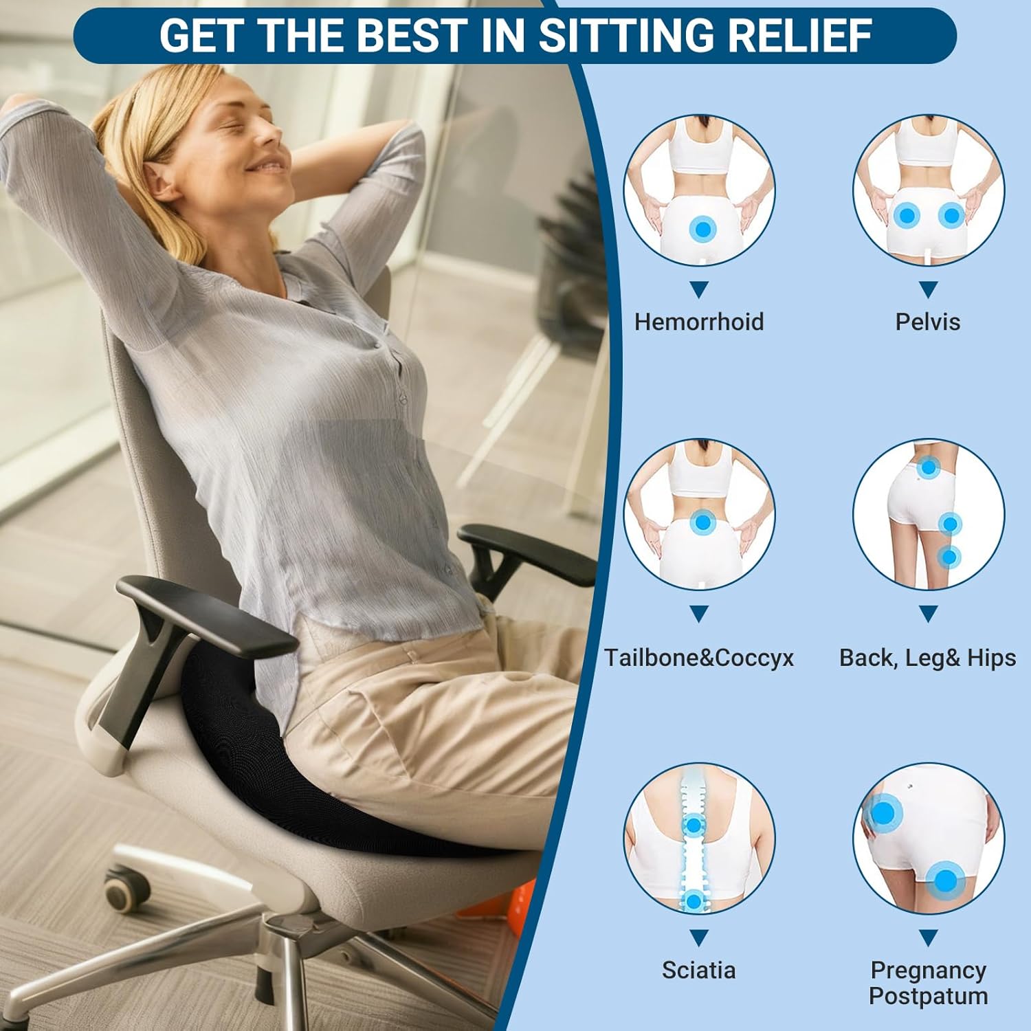 Orthopädisches Sitzkissen, runder Memory-Schaum, Sitzring mit Loch, Donut-Sitzkissen für Hämorrhoiden, Steißbein-Entlastung, Büro, Auto, Rollstuhl – Bild 4