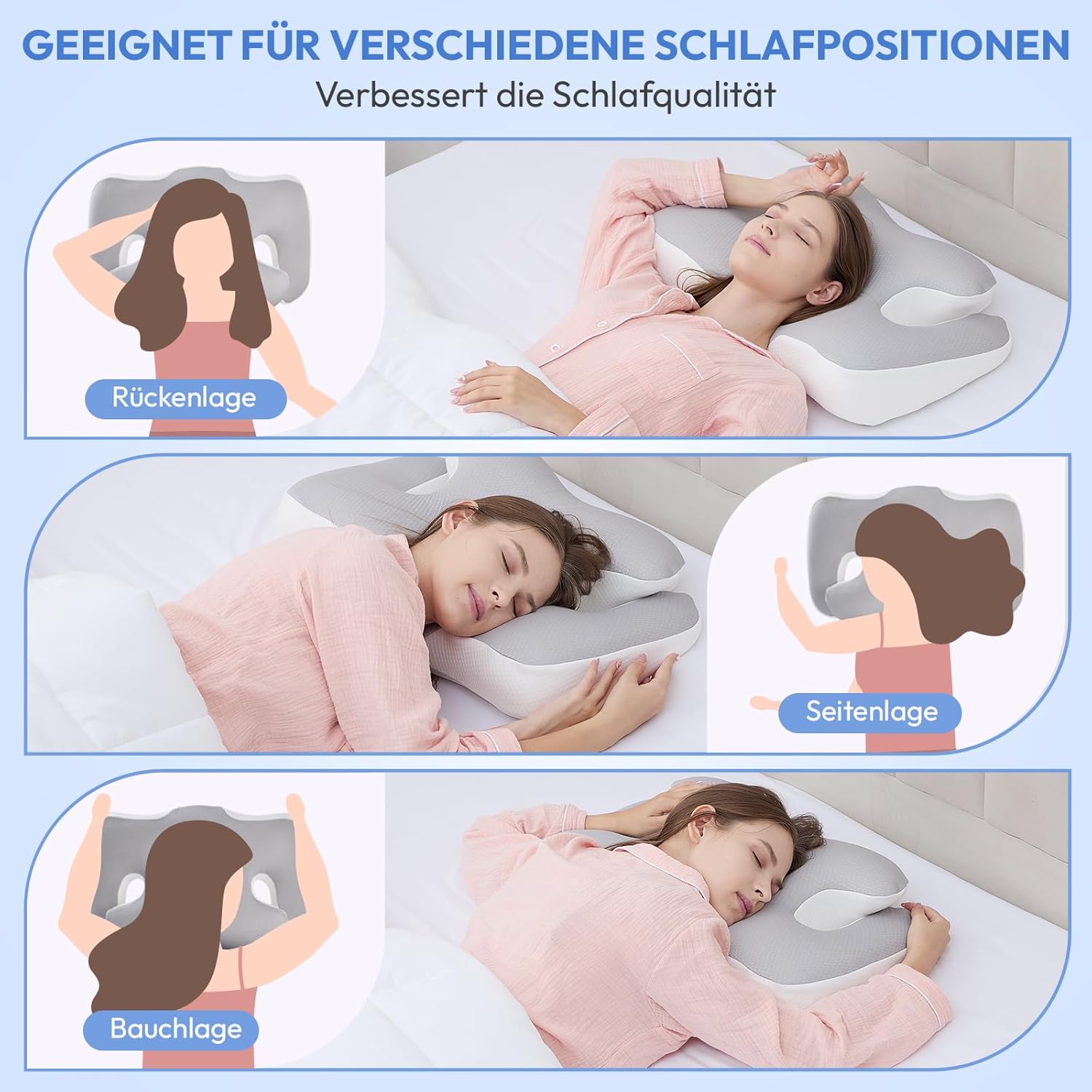 Nackenkissen, Memory-Schaum-Kissen: 60 x 40 cm, orthopädisches Kissen mit abnehmbarem Bezug – Nackenstützkissen für Schlafkomfort – ergonomisches Kissen für Rücken- und Bauchschläfer – Bild 2