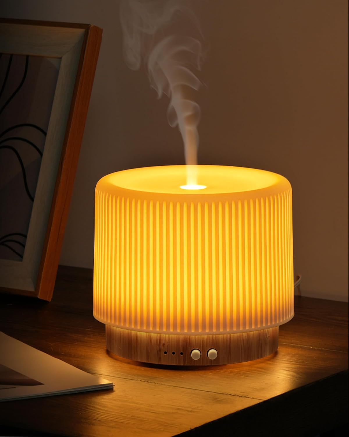 Aromadiffusor – 280 ml Ultraschall-Diffusor für ätherische Öle mit Luftbefeuchtung und Schlaf-Nachtlicht aus Keramik und Bambus, automatische Abschaltung, BPA-frei, geräuschlos, ideal für Zuhause, Büro und als Geschenk