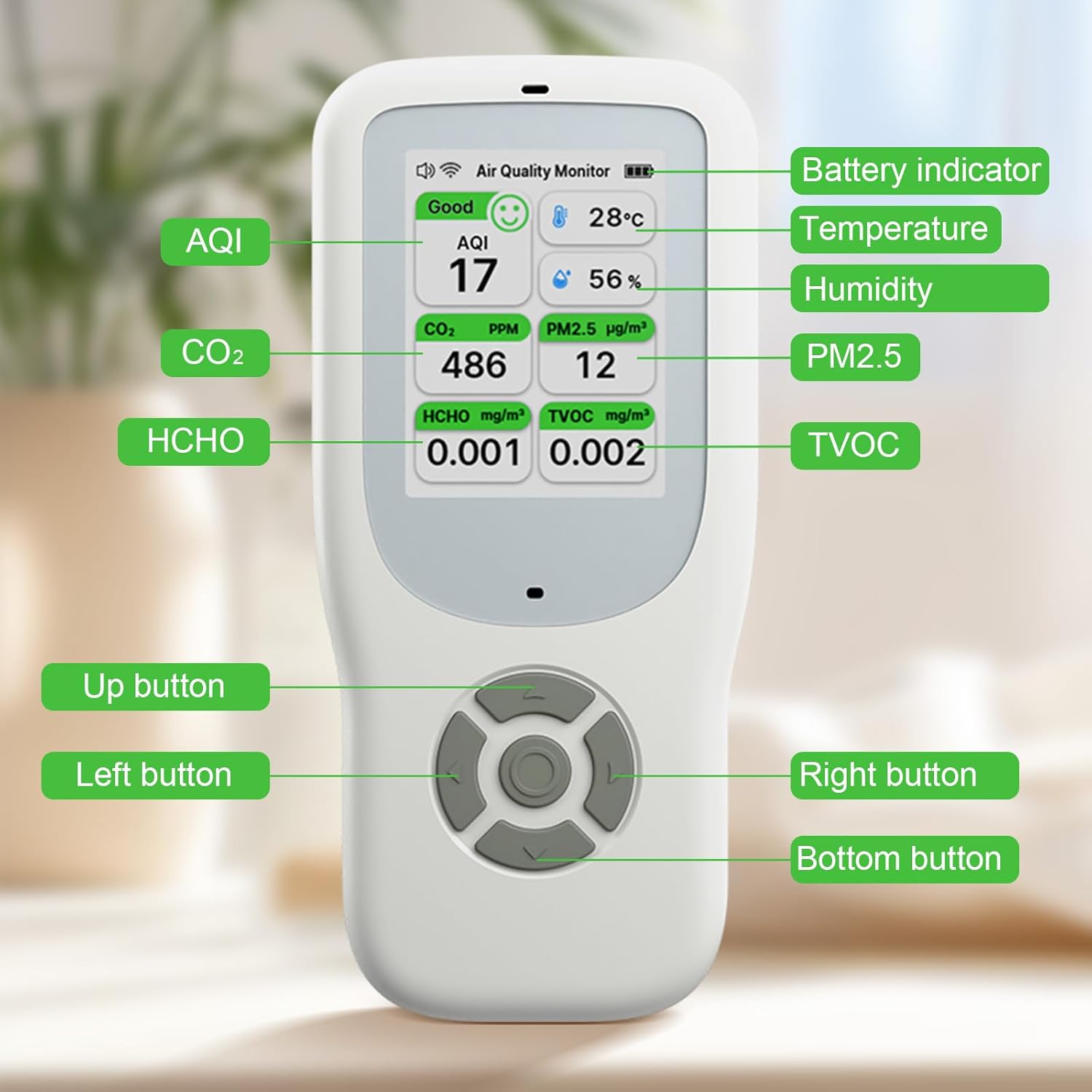 10-in-1-Luftqualitätsmessgerät-Detektor, NDIR-WLAN-Luftqualitätsmonitor mit AQI/CO2/PM1,0/PM2,5/PM10/HCHO/TVOC, Temperatur und Luftfeuchtigkeit, tragbarer Formaldehyd-Detektor mit Smart App für das Home Office – Bild 6