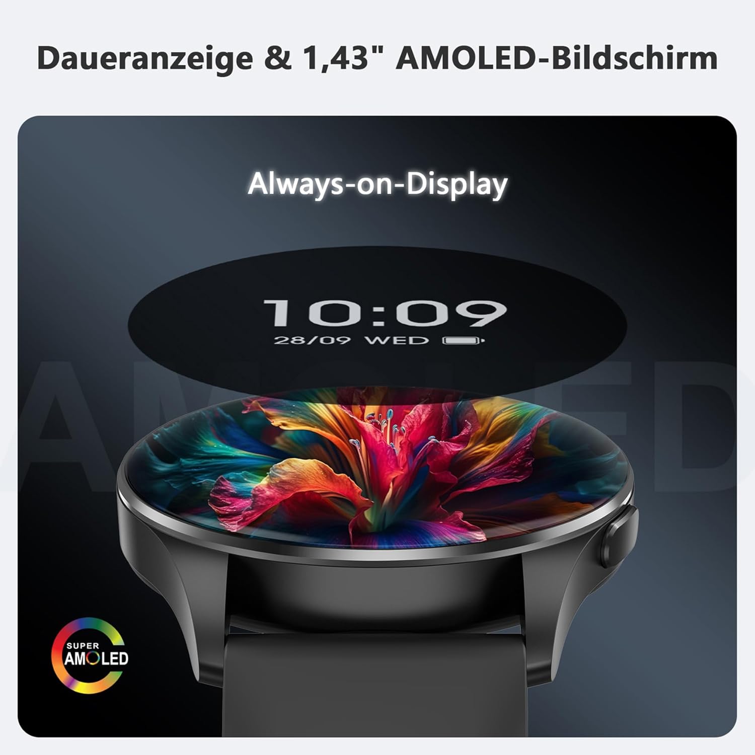 Blackview Smartwatch Herren Damen AMOLED-Bildschirm Virtuelle Always-On-Uhr Aktivieren/Empfangen Sportuhr mit Puls Schlaf SpO2 Schritte Kalorien Kilometer 2 Armbänder (Silikon/Nylon) für Android iOS – Bild 3