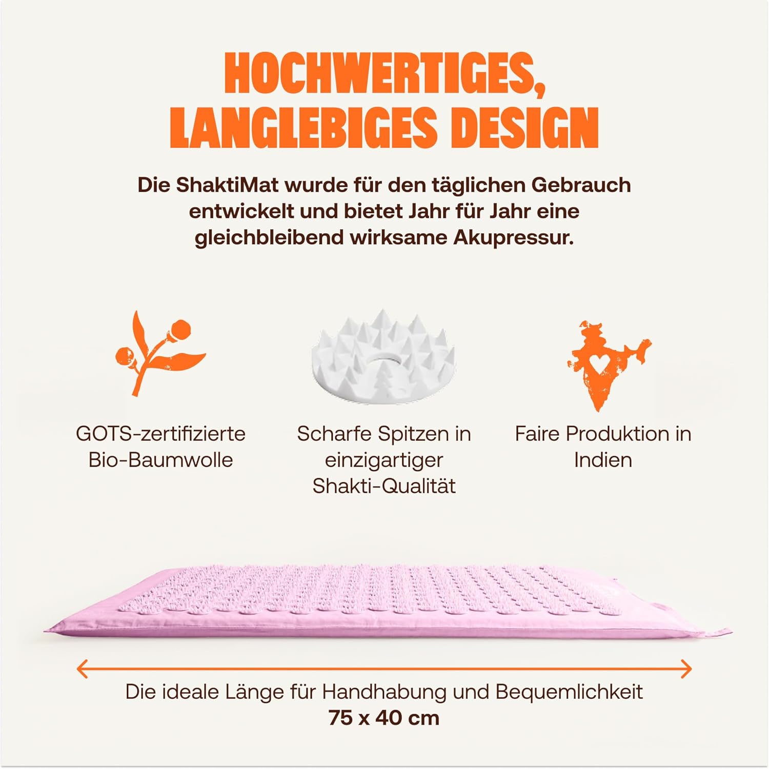ShaktiMat (Das Original seit 2007) Akupressurmatte zur Entspannung für Rücken, Nacken, Füße, ethisch handgefertigt, GOTS-zertifizierte Bio-Baumwolle, Rosa – Bild 3