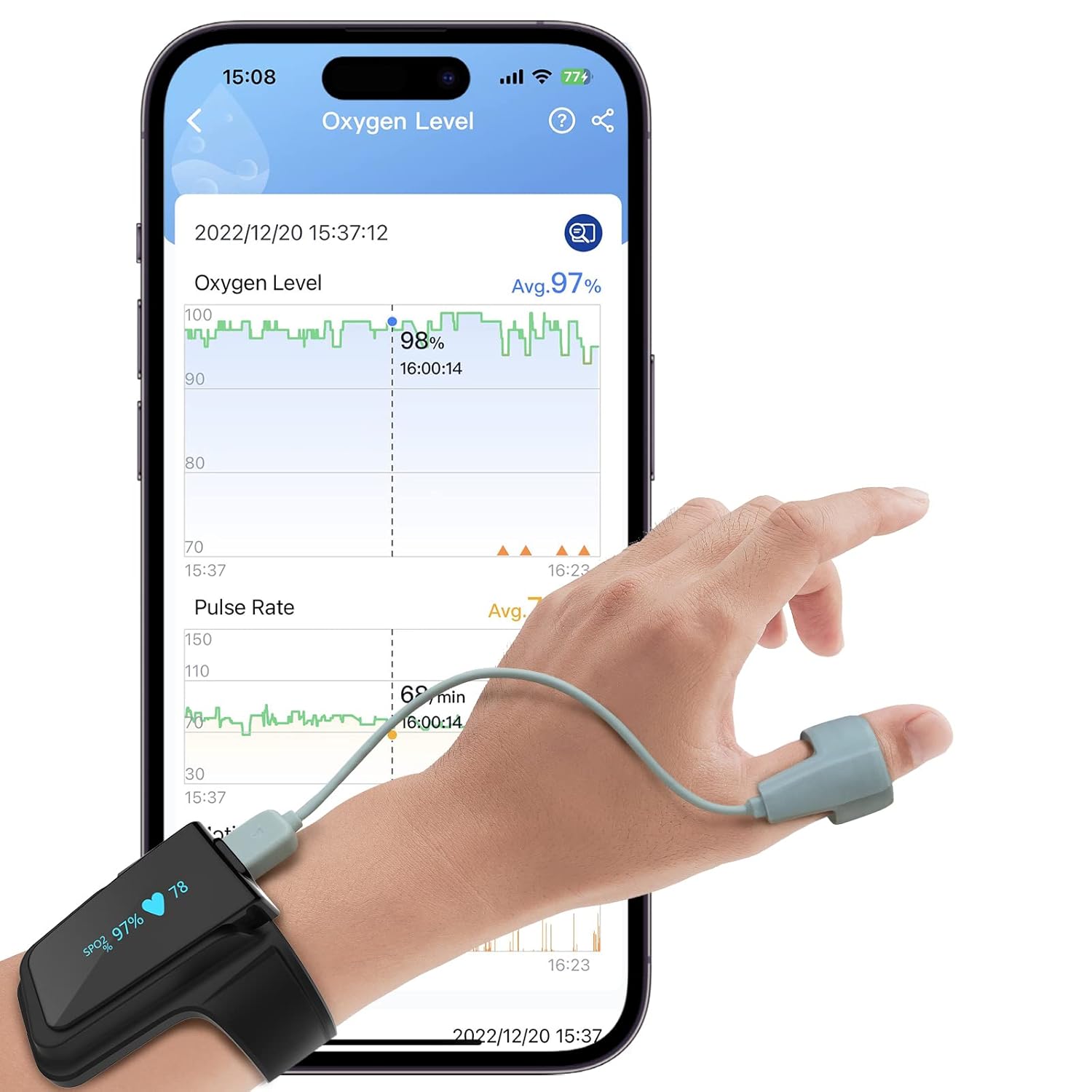 ViATOM Handgelenk-Bluetooth-Pulsoximeter, 72 Stunden Akkulaufzeit, Blutsauerstoffmessgerät, kontinuierliche Überwachung, Sauerstoffsättigungsmessgerät, tragbarer Schlafmonitor, professionelle App