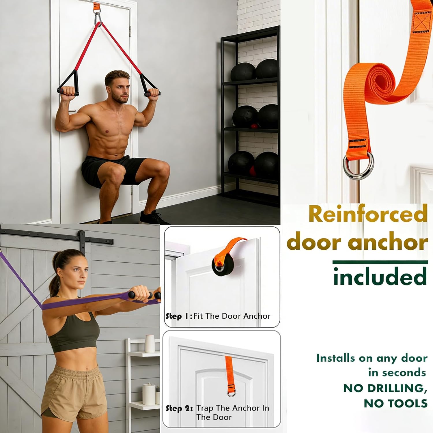 Fitnessbänder, Widerstandsbänder Set, Widerstandsbänder Fitnessband mit Türanker, Schutzpolster und 2 x Griffen, Übungsband für Krafttraining, Yoga, Pilates, Muskelaufbau – Bild 6