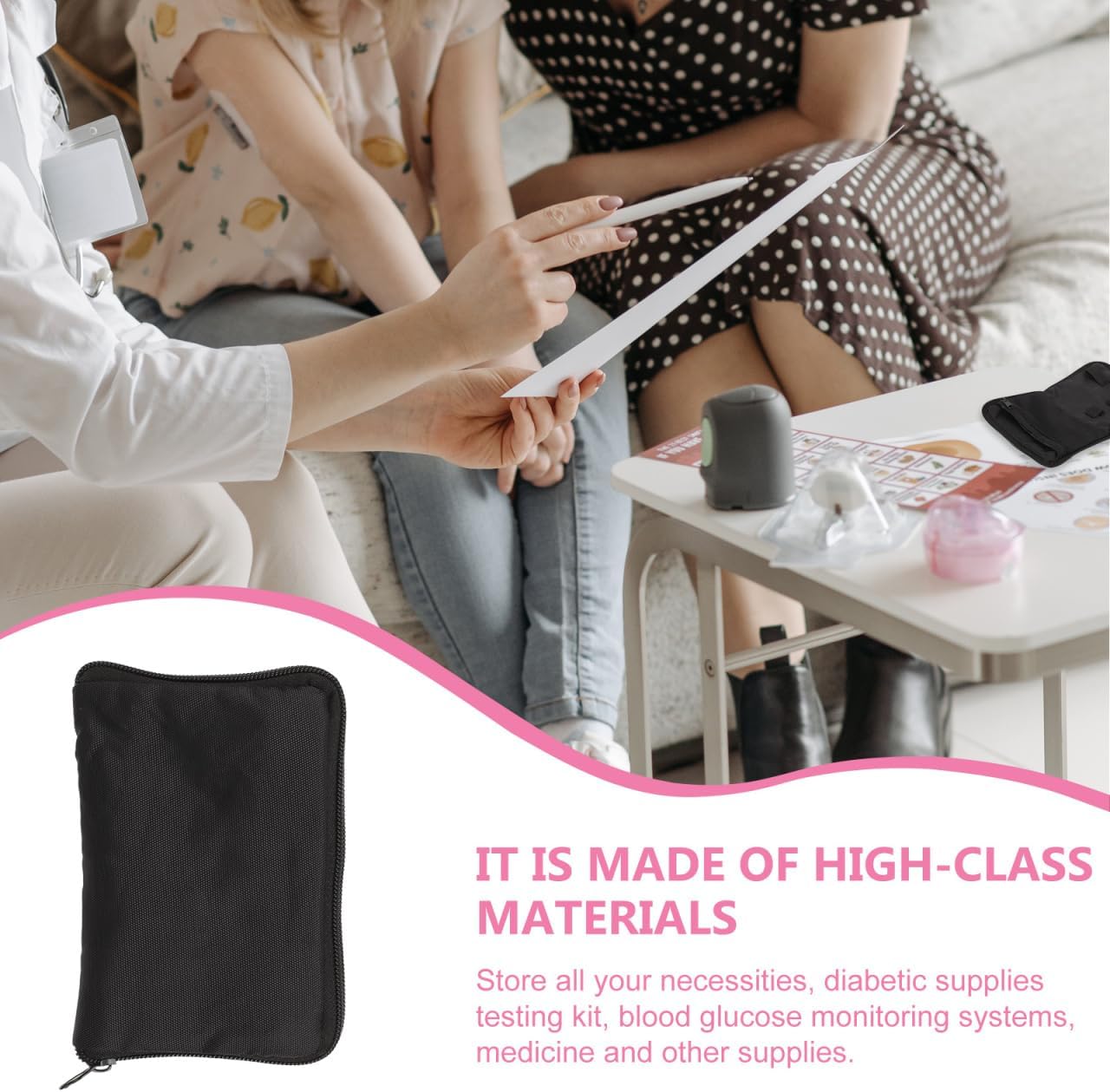ULTECHNOVO Tasche mit Reißverschluss, tragbares Blutdruckmessgerät, Blutzuckermessgerät, Diabetiker-Organizer-Tasche für Diabetes-Patienten, Arztbedarf, Handtasche, Aufbewahrungsbox aus Stoff – Bild 2
