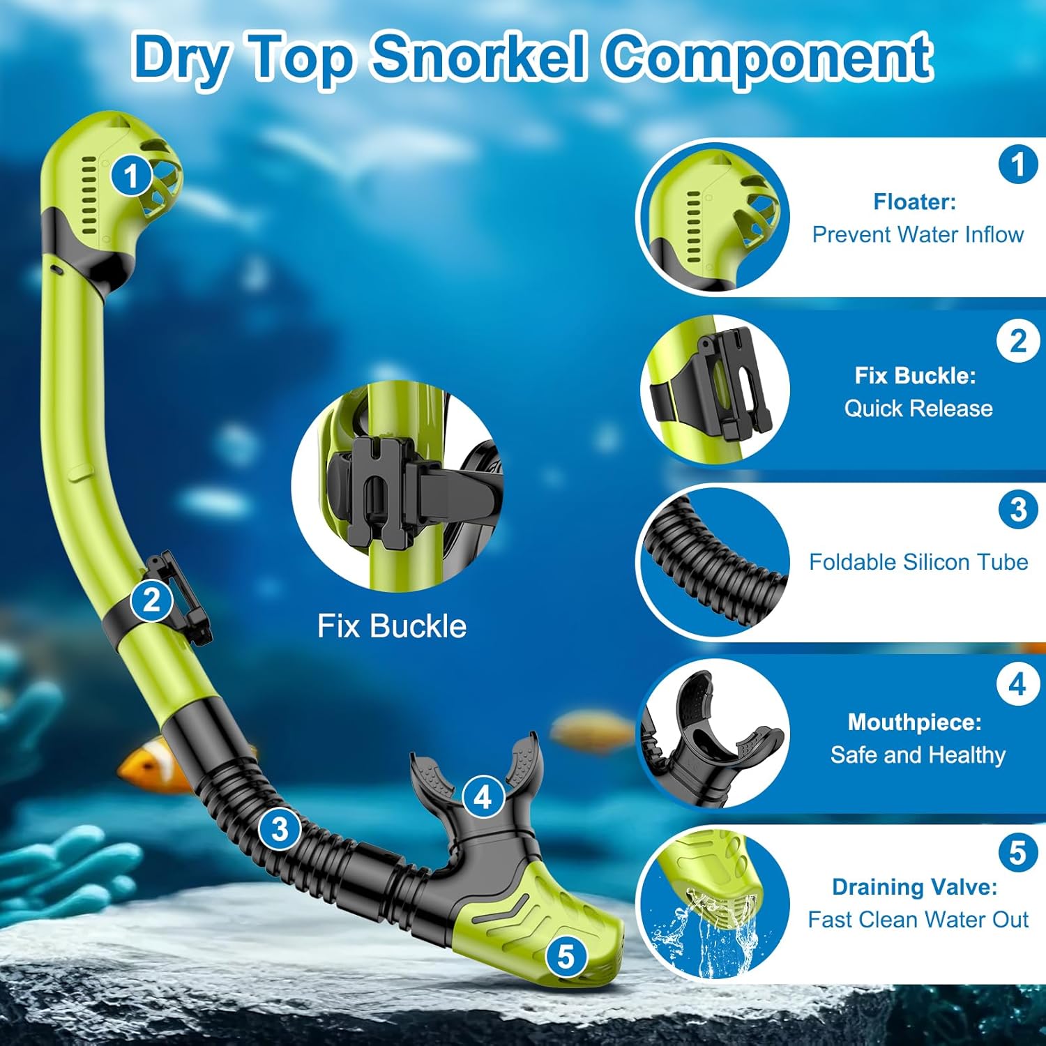 Schnorchel-Set für Erwachsene, Antibeschlag-Schwimmbrille aus gehärtetem Glas und Trockenschnorchel für Damen und Herren, Schnorchelausrüstung zum Schwimmen, Tauchen und Schnorcheln – Bild 4
