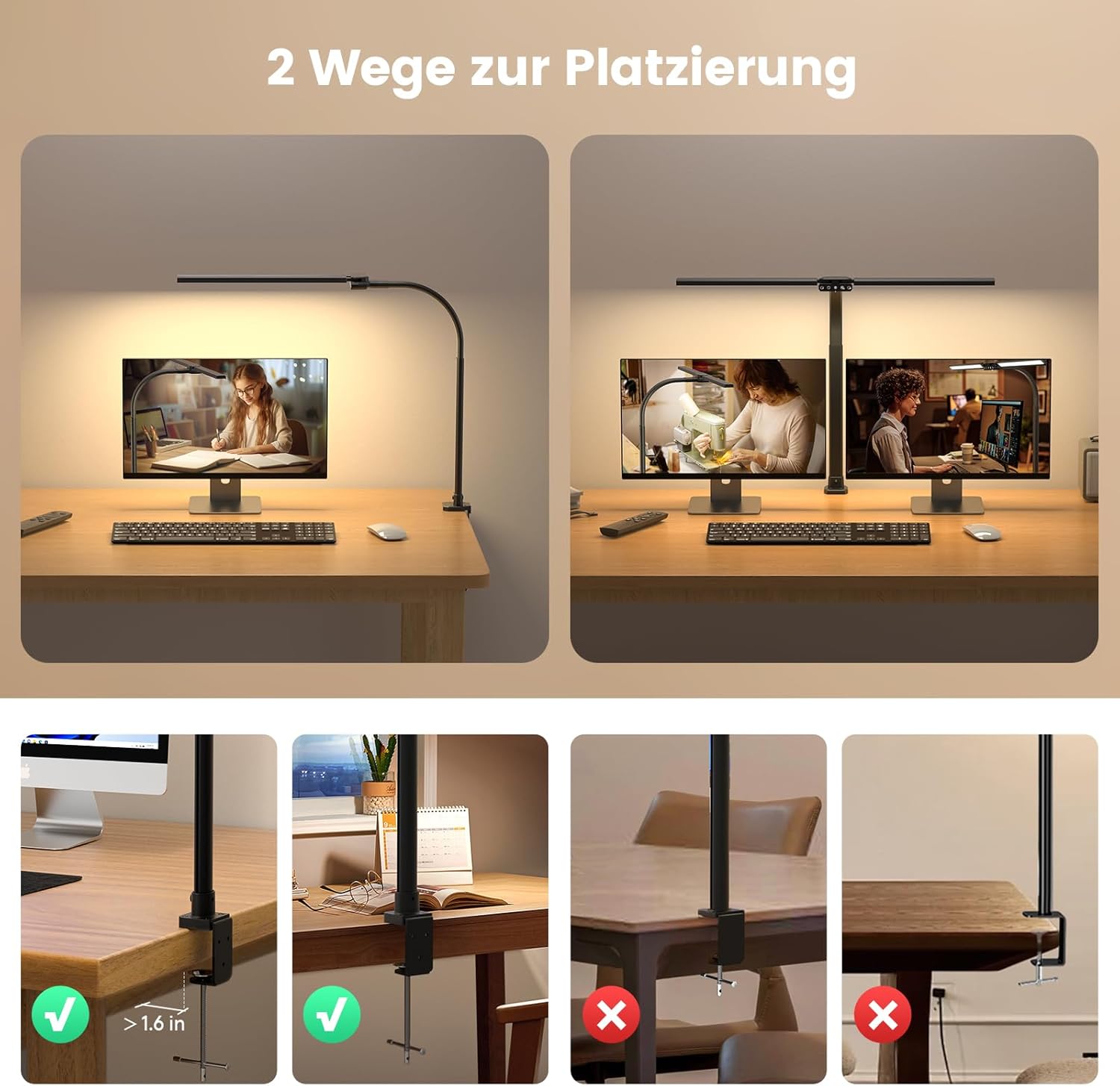 SIBRILLE RGB Doppelkopf Schreibtischlampe LED Dimmbar 22W 80cm Klemmbare Tageslichtlampe mit Fernbedienung, Drehbare Tischlampe Augenschutz Schwanenhals Büro Monitorlampe (5 Farbtemperaturen) – Bild 8