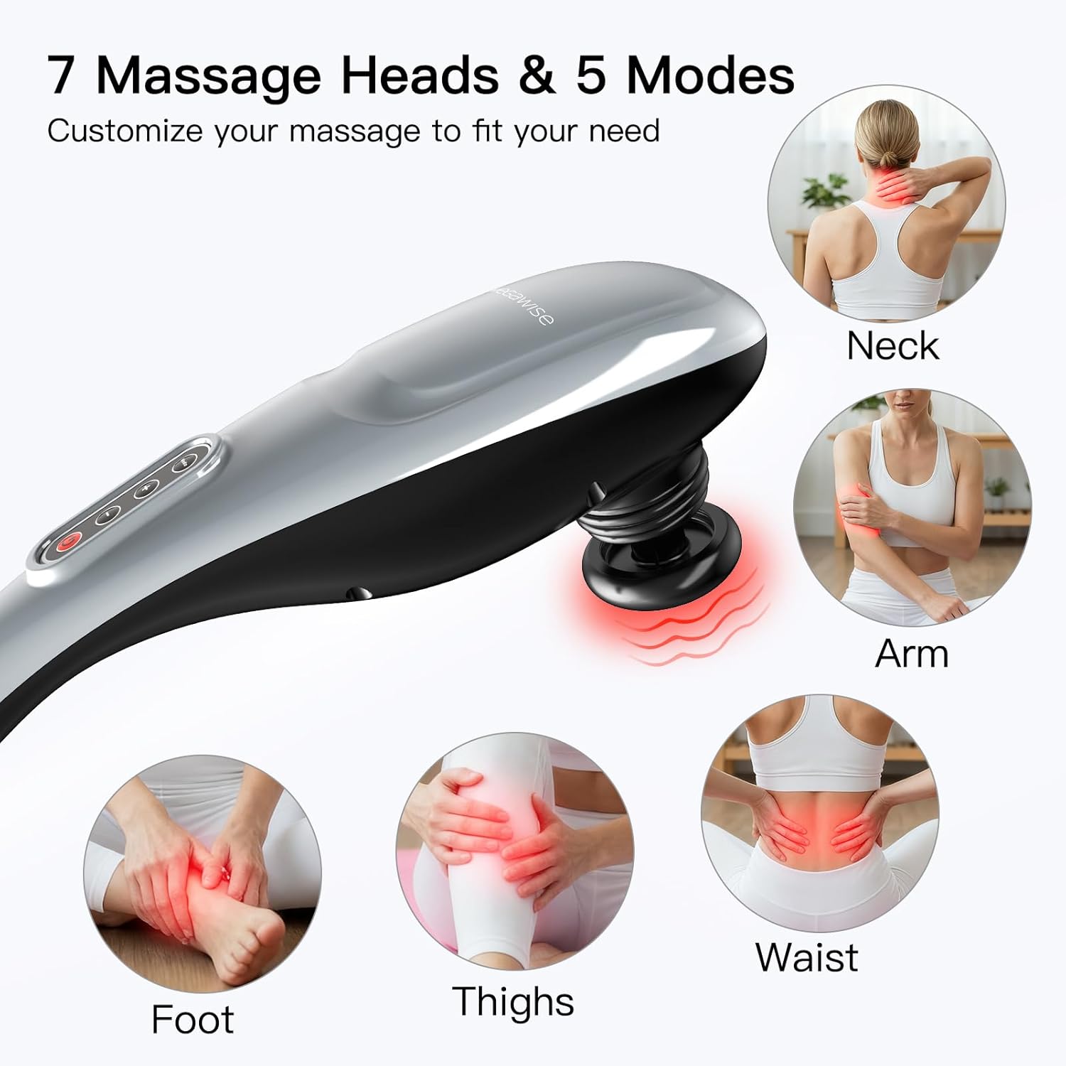 MegaWise Massagegerät, tragbares Tiefengewebe-Nacken-Rückenmassagegerät für Schultern, Taille, Beine, 3600 U/min, leistungsstarker Motor, elektrisches Nackenmassagegerät mit 5 Knoten und 5 Geschwindigkeiten – Bild 2