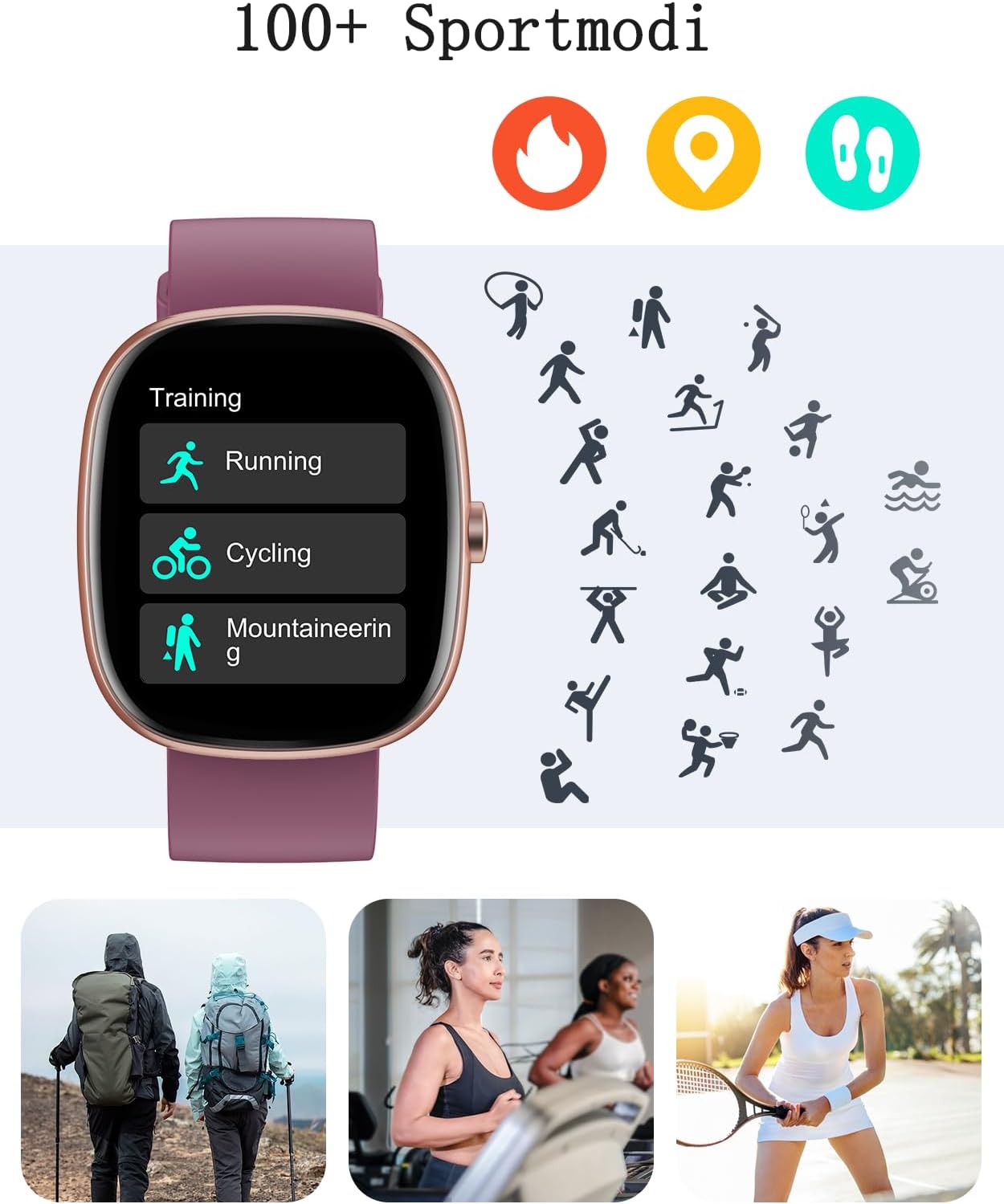 Damen Smartwatch mit Telefonfunktion, 1,85 Zoll Smartwatch mit SpO2/Herzfrequenz/Schlafmonitor/Schrittzähler 100+ Sportmodi, IP68 wasserdichte Fitnessuhr Whatsapp Notify für Android iOS Handy – Bild 3