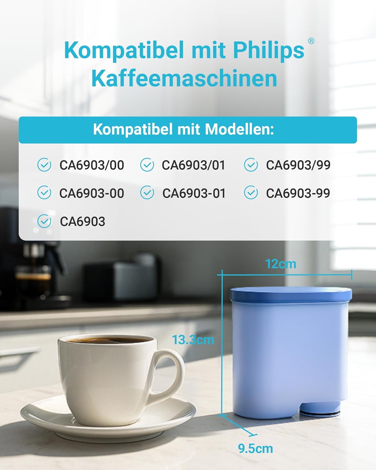 AQUA CREST Ersatzwasserfilter für Philips AquaClean CA6903/10 CA6903/22 CA6903, Filterkartusche für Saeco und Philips Kaffeevollautomaten, TÜV SÜD zertifiziert, reduziert PFAS, PFOA/PFOS (4) – Bild 2