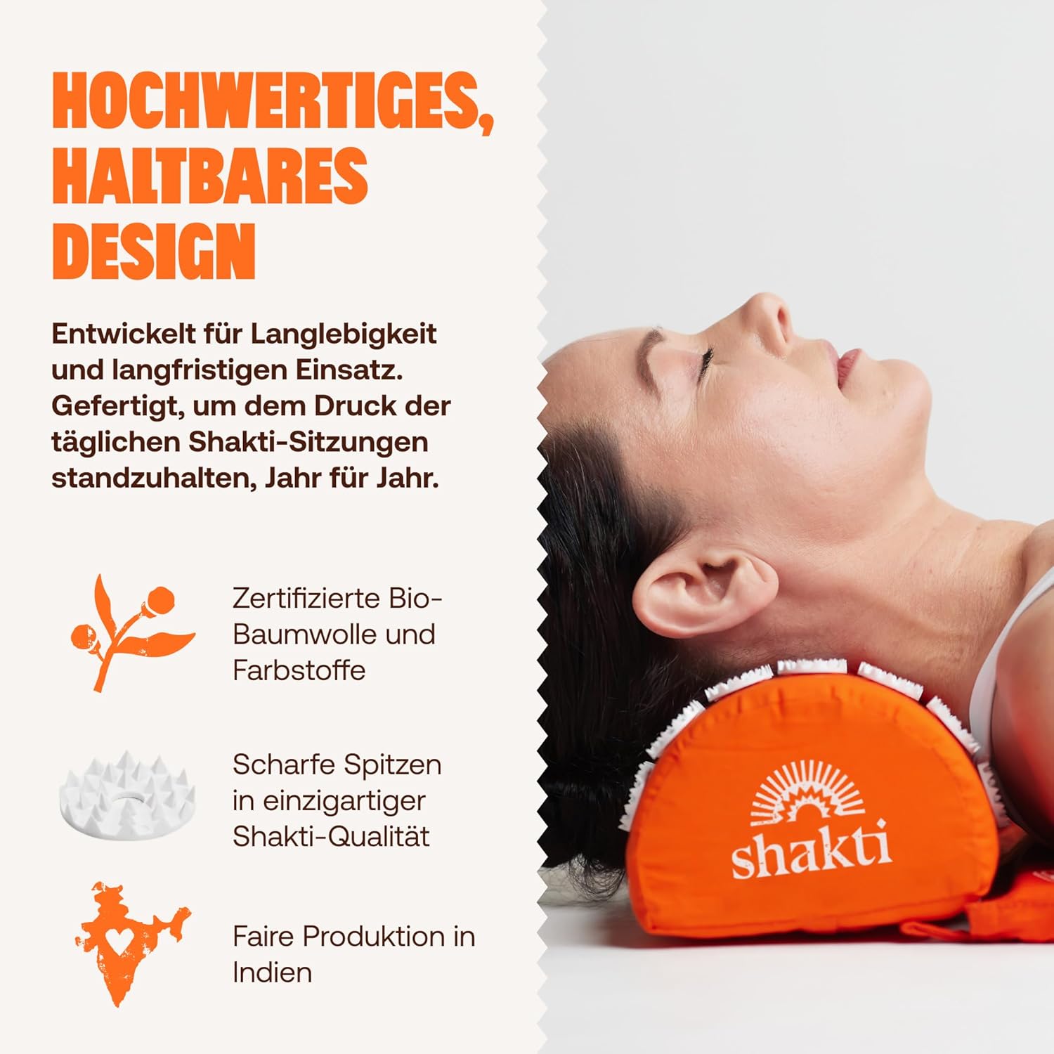 ShaktiMat (Das Original seit 2007) Akupressurkissen zur Entspannung für Schulter, Nacken, Kopf, ethisch handgefertigt, GOTS-zertifizierte Bio-Baumwolle, Orange – Bild 3