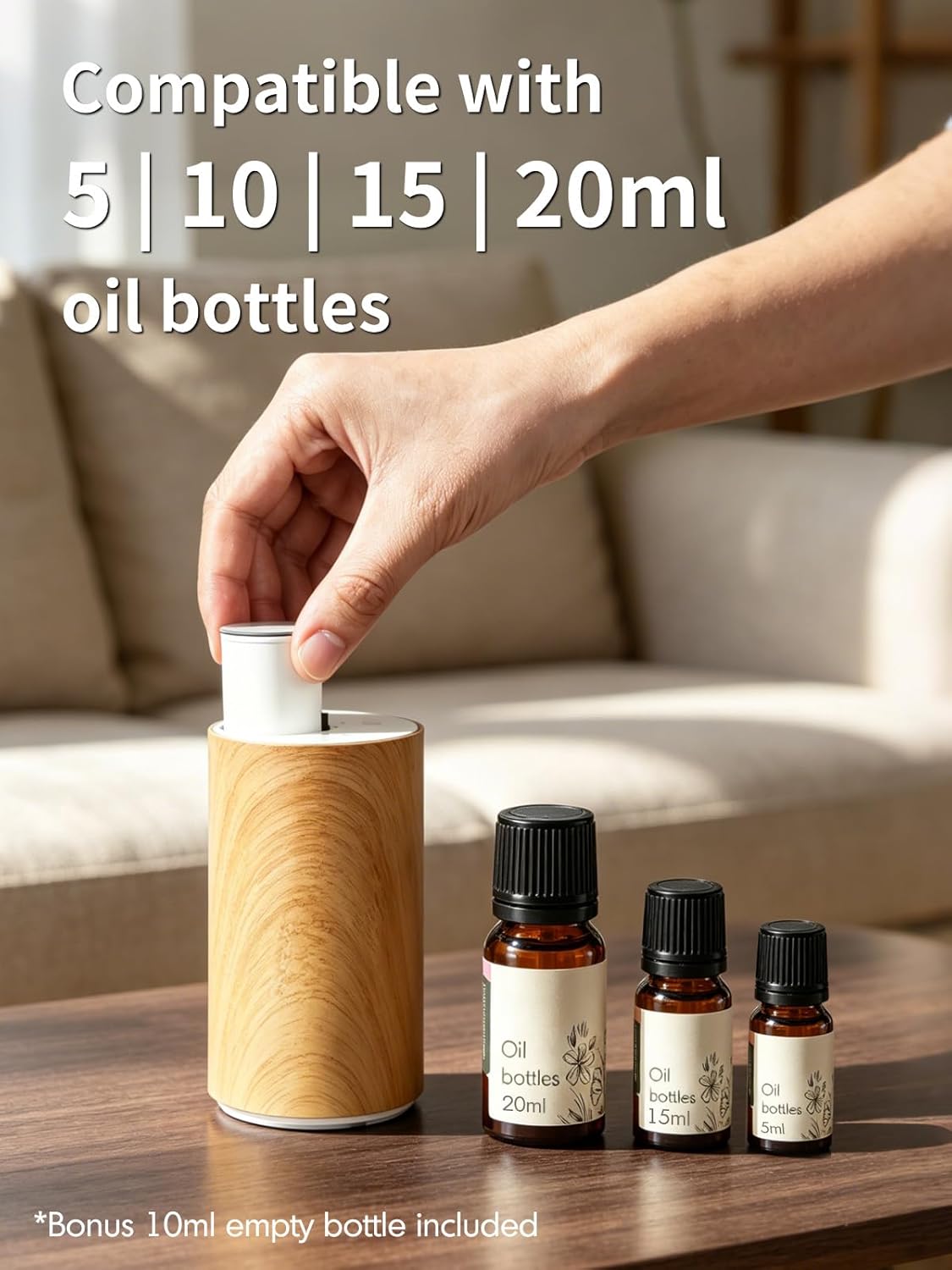 Aroma Diffuser Wasserloser für ätherische Öle: Elektrisch, Kabellos und USB-C Aufladbar – Mobiler Raumduft Diffusor fürs Auto und Zuhause mit Timer-Funktion & 3 Gängen für Aromatherapie Holz-Optik – Bild 5
