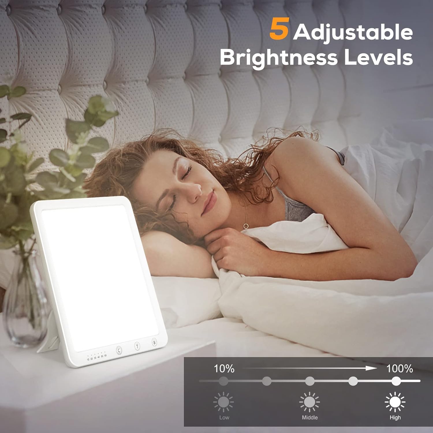 Tageslichtlampe 10000 Lux, Tageslichtlampe mit Memory-Funktion, 6 Timer, 3 Lichtfarben, LED-Sonnenlicht-Tageslichtlampe mit stufenlosem Dimmer, 90°-Halterung, UV-freie Vollspektrumlampe – Bild 3