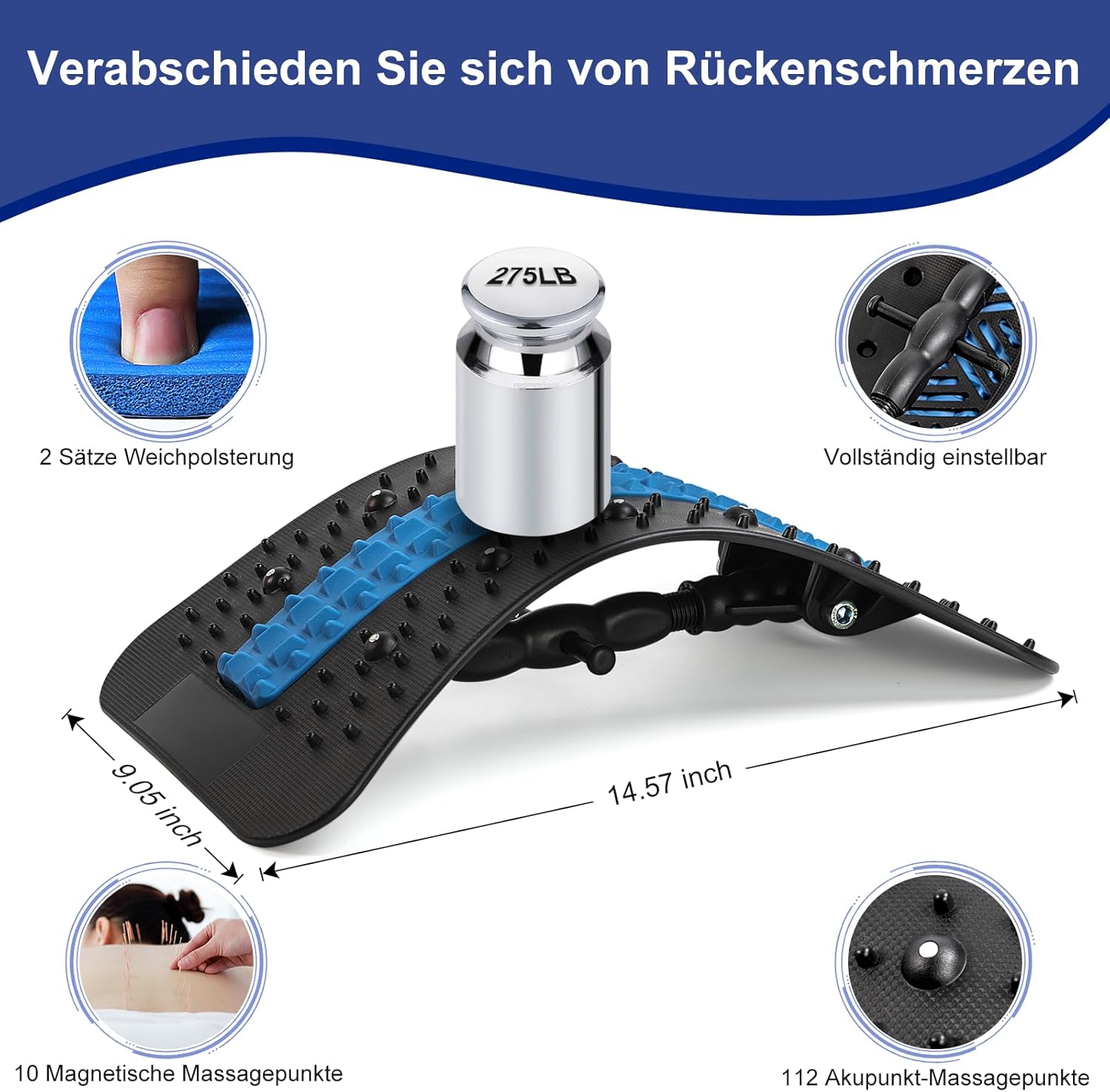 Rückenstrecker, Rückenmassagegerät, 2026, verbessert den Rückenstrecker für die untere und obere Lendenwirbelsäule, mehrstufige Lendenwirbelstütze mit Massagepunkten für Bandscheibenvorfall, Skoliose, Ischias – Bild 7