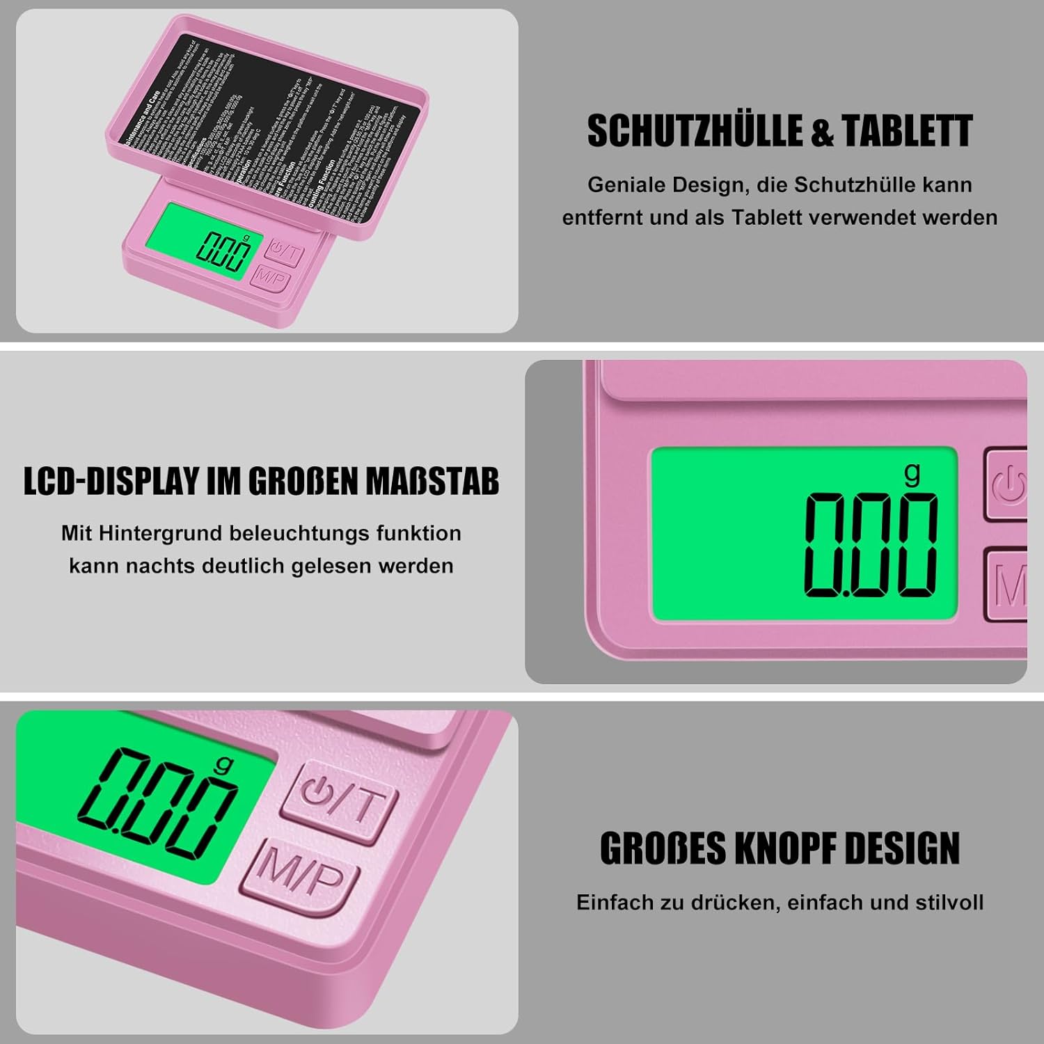 Diyife Taschenwaage 1000 g/0,01 g, digitale Grammwaage mit 7 Einheiten, Präzisions-Miniwaage, Multifunktions-Münzwaage, Präzisionswaage für Küche, Lebensmittel, Pulver, Schmuck, Kräuter, Hefe – Rosa – Bild 3