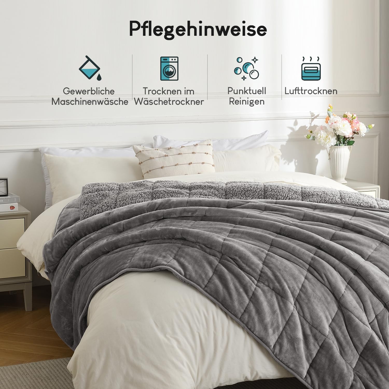 Cottonblue Gewichtsdecke 120 x 180 cm, 7 kg Sherpa-Fleece-Entspannungsdecke für Erwachsene zur Verbesserung des Schlafes. Gewichtsdecke – gemütliche, ruhige Decken mit Glasperlen, Grau – Bild 7