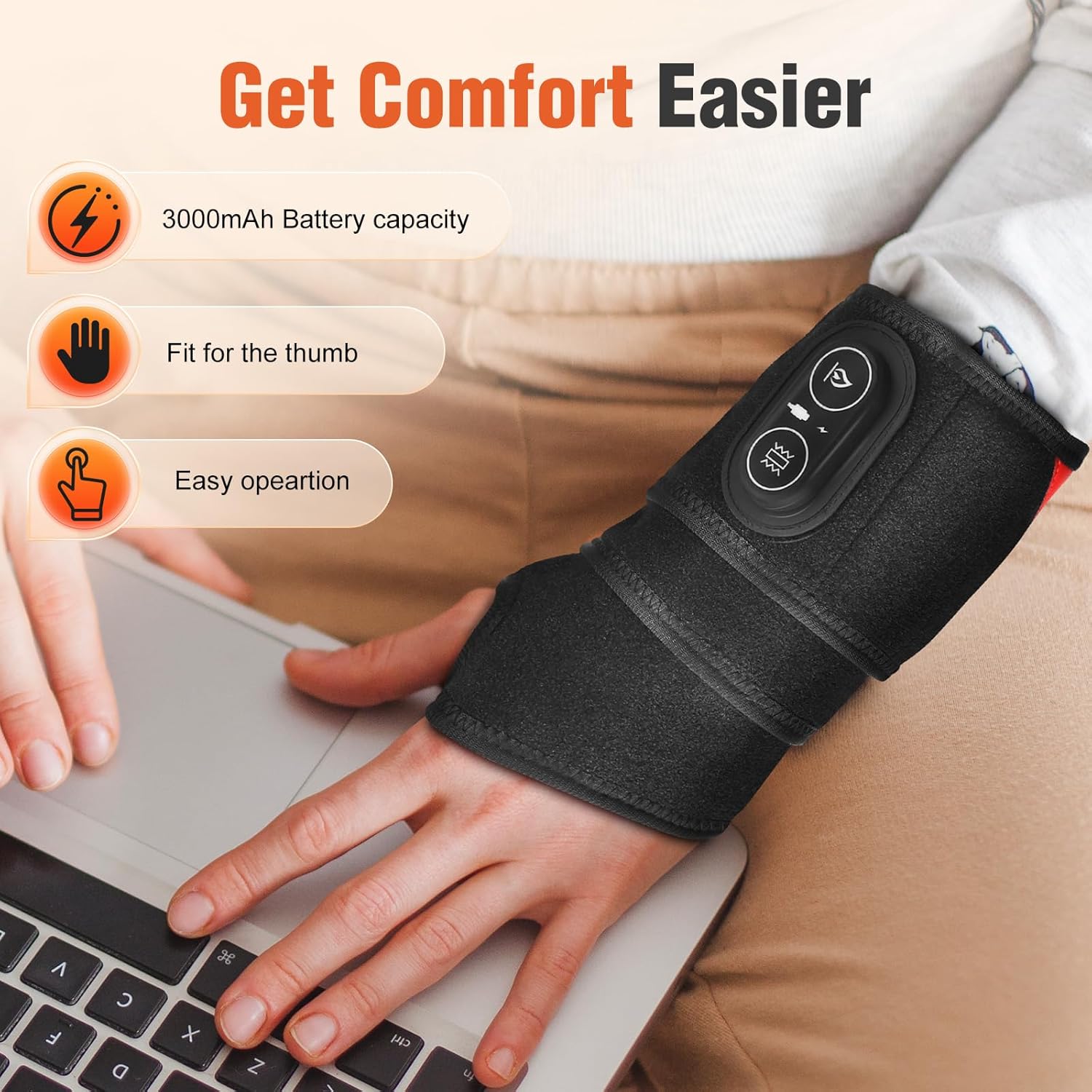 Handmassagegerät-Heizkissen – Rotes Licht, kabelloses Handmassagegerät mit 3 Wärmeeinstellungen und 3 Vibrationen, Handmassagegerät mit 3000-mAh-Akku, elektrisches Handmassagegerät, Geschenk für Vater, Mutter – Schwarz – Bild 5