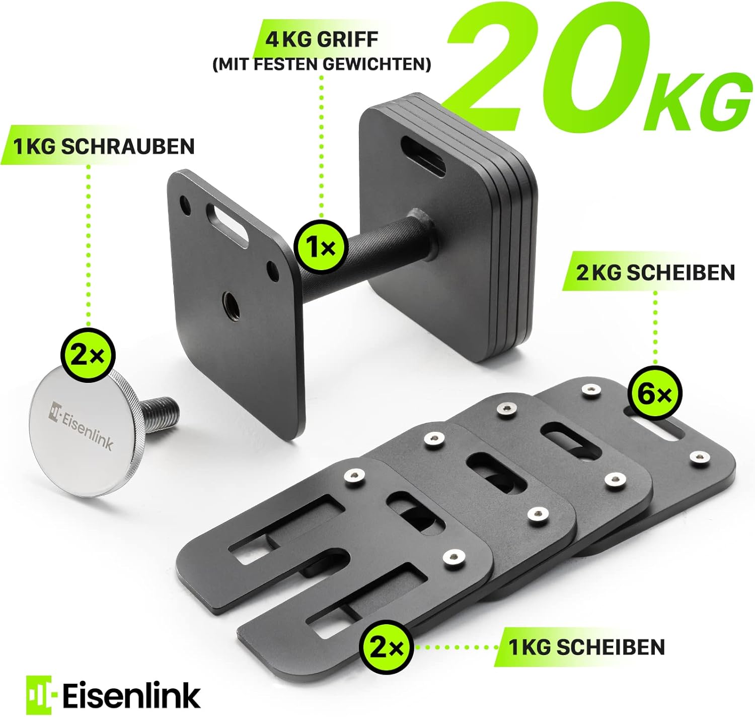 Eisenlink Verstellbare quadratische Hantel, 1 Stück, 20 kg, 36 kg, innovative, ultrakompakte, verstellbare Hantel mit rutschfestem Griff für Fitnesstraining, Fitnessstudio, Zuhause – Bild 4