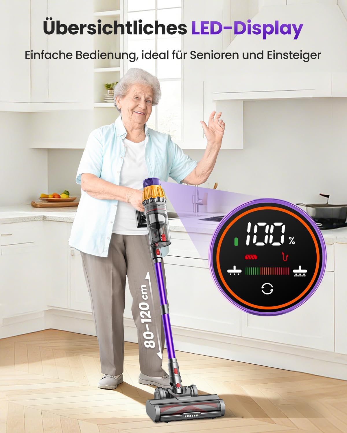 Akku-Staubsauger für Tierhaare, 2 Akkus, 150 Min. Laufzeit/58 KPA, 600 W, starke Saugleistung, Anti-Tangle-Bürste, selbststehend, leicht, kabellos, für Zuhause, Hunde und Katzen – Bild 6