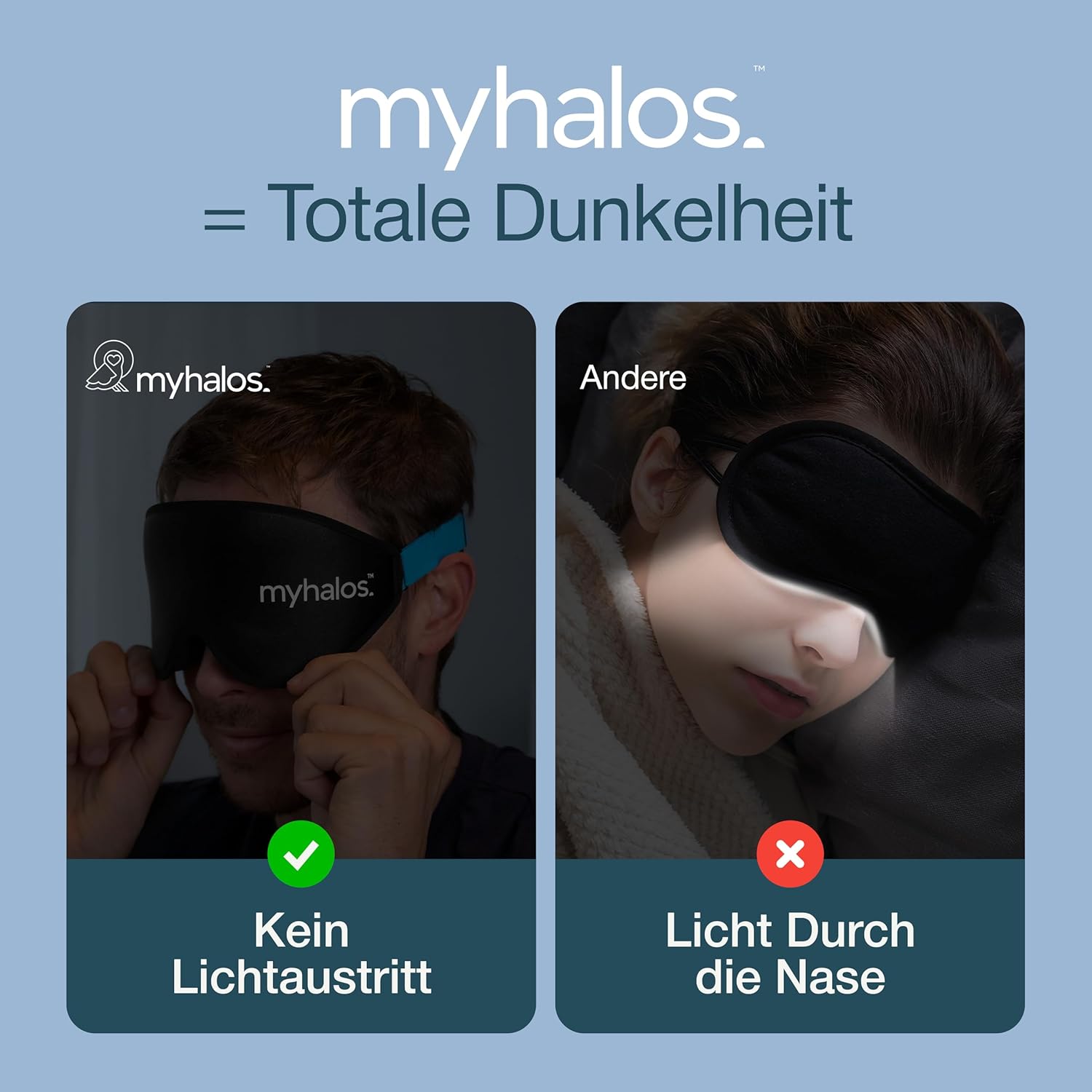 MyHalos 3D-Schlafmaske mit Augenhöhlen – Augenmaske zum Schlafen ohne Augenabdruck, ideal für Seitenschläfer & Wimpernverlängerung, verstellbar, mit Etui für unterwegs – Bild 6