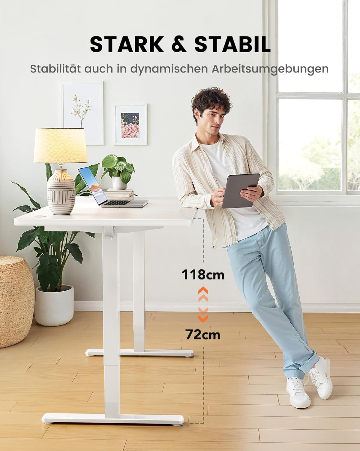ErGear Höhenverstellbarer Schreibtisch, 140 x 80 cm, 100 kg Tragkraft, elektrischer Schreibtisch mit fortschrittlichem bürstenlosem Motor, leise Funktion, robustes Metallgestell, vierteilige Tischplatte – Bild 7