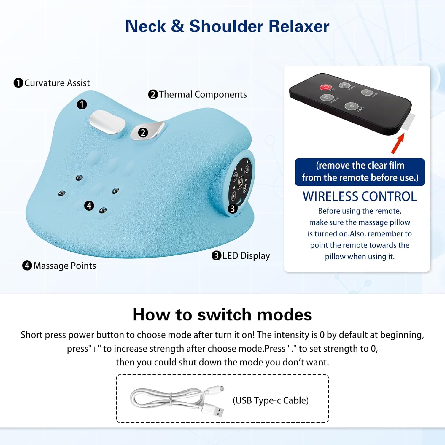 Elektrisches Nackenmassagegerät mit Wärme, Nackenmassagegerät mit Vibrationsfunktion, 3 Modi, 6 einstellbare Frequenzen, Nackenmassage für den Großteil der Bevölkerung geeignet – Bild 6