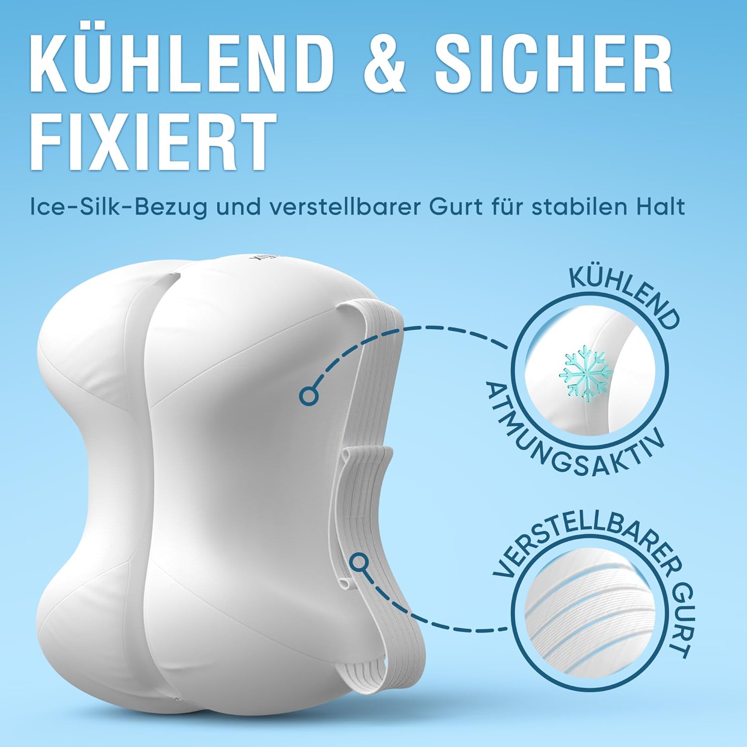 Healthfix Kniekissen für Seitenschläfer, orthopädisches Beinkissen zum Schlafen mit Gurt, 2 Stück, Memory-Schaum, kühlender, waschbarer Bezug (weiß) – Bild 7