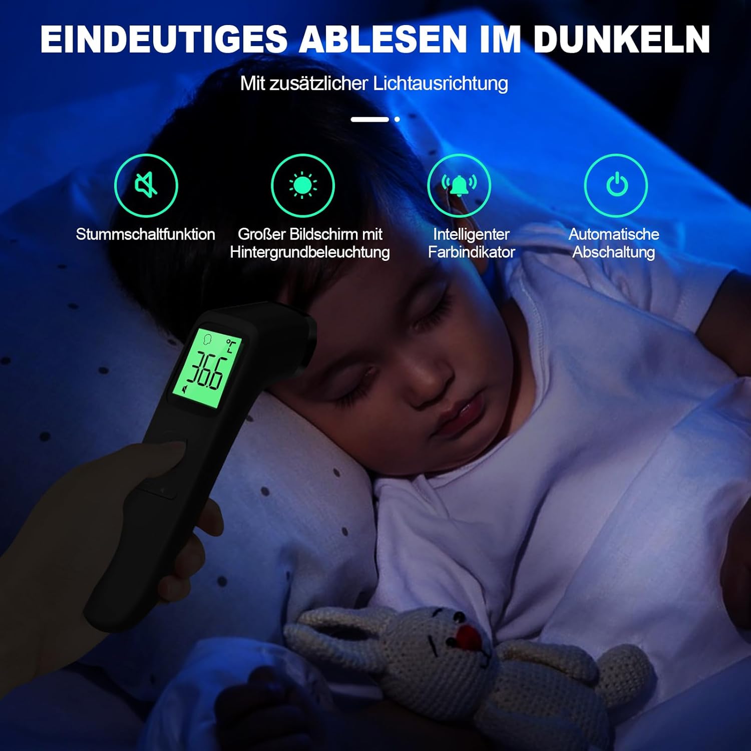 Kontaktloses Fieberthermometer, Stirnthermometer mit sofort genauen Messwerten, Fieberalarm, LCD-Display und 35 Speichersperren, digitales Infrarot-Thermometer für Kinder und Erwachsene (Tiefschwarz) – Bild 6