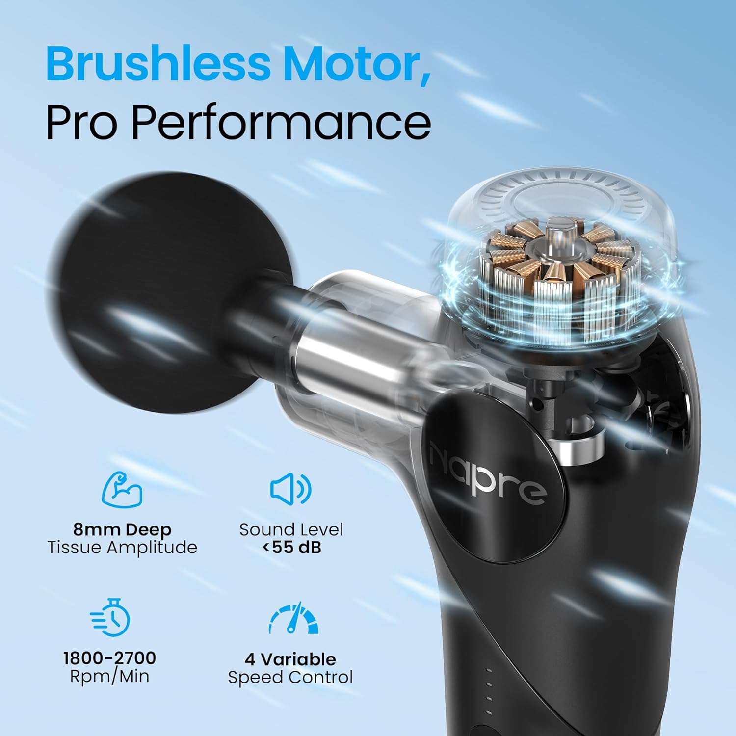 Massagepistole,NAPRE 3-in-1 Mini Massage Gun Massage Pistole mit Abnehmbar Verlängerung,Muskel Percussion Massagegerät für Rücken Nacken Körper,Ultra-Leise & Klein,5 Köpfe & Koffer – Bild 6
