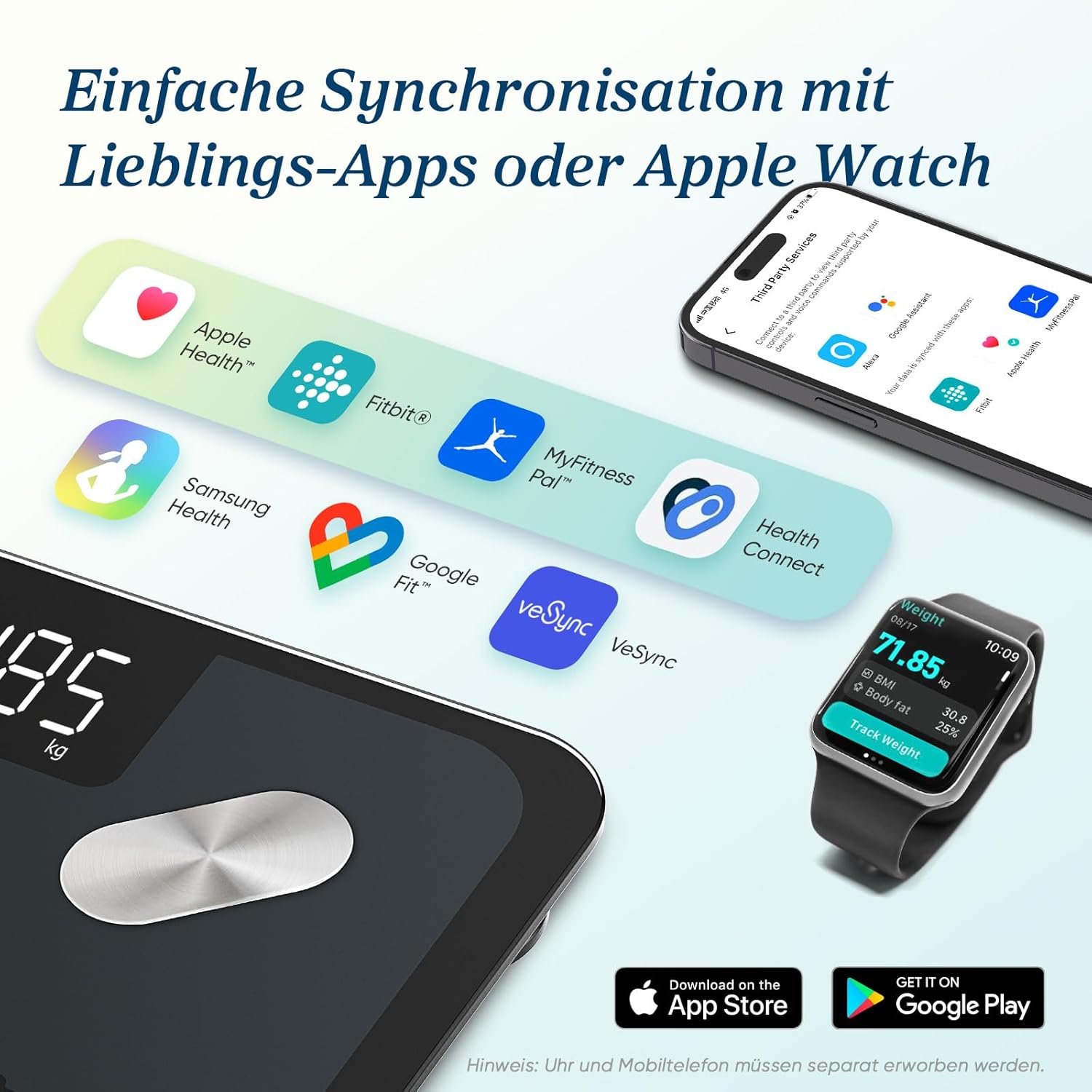 Etekcity Körperfettwaage - Personenwaage Digital mit 0,02 kg Genauigkeit - Bluetooth mit App für Fitness - Körperwaage zur Messung von Körperfett,BMI,Muskelmasse,Protein,BMR-Tiefschwarz-28 x 28 cm – Bild 7