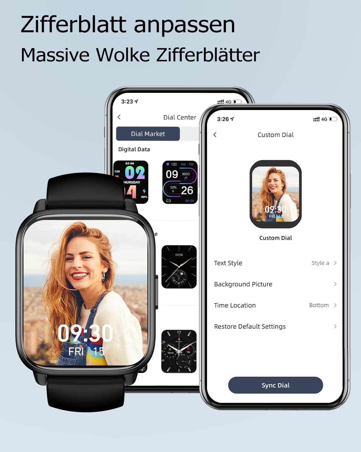 RUIMEN Smartwatch mit Telefonfunktion, Smartwatch für Damen und Herren, 1,85 Zoll HD-Bildschirm, Fitnessuhr mit SpO2-Überwachung, Herzfrequenzmesser, Schlafmonitor, Schrittzähleruhr, 110+ Trainingsmodi für Android iOS (2 Bänder) – Bild 4