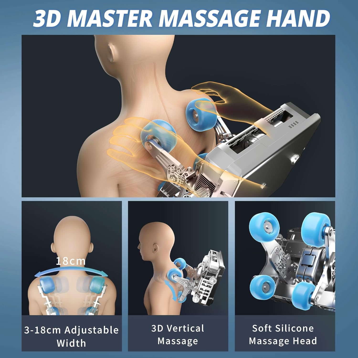 HealthRelife Massagesessel für den ganzen Körper, intelligenter Massagesessel, Zero Gravity, 3D-Roboterhände mit SL-Schiene, Entspannungssessel, Bluetooth-Lautsprecher, Schwarz – Bild 5