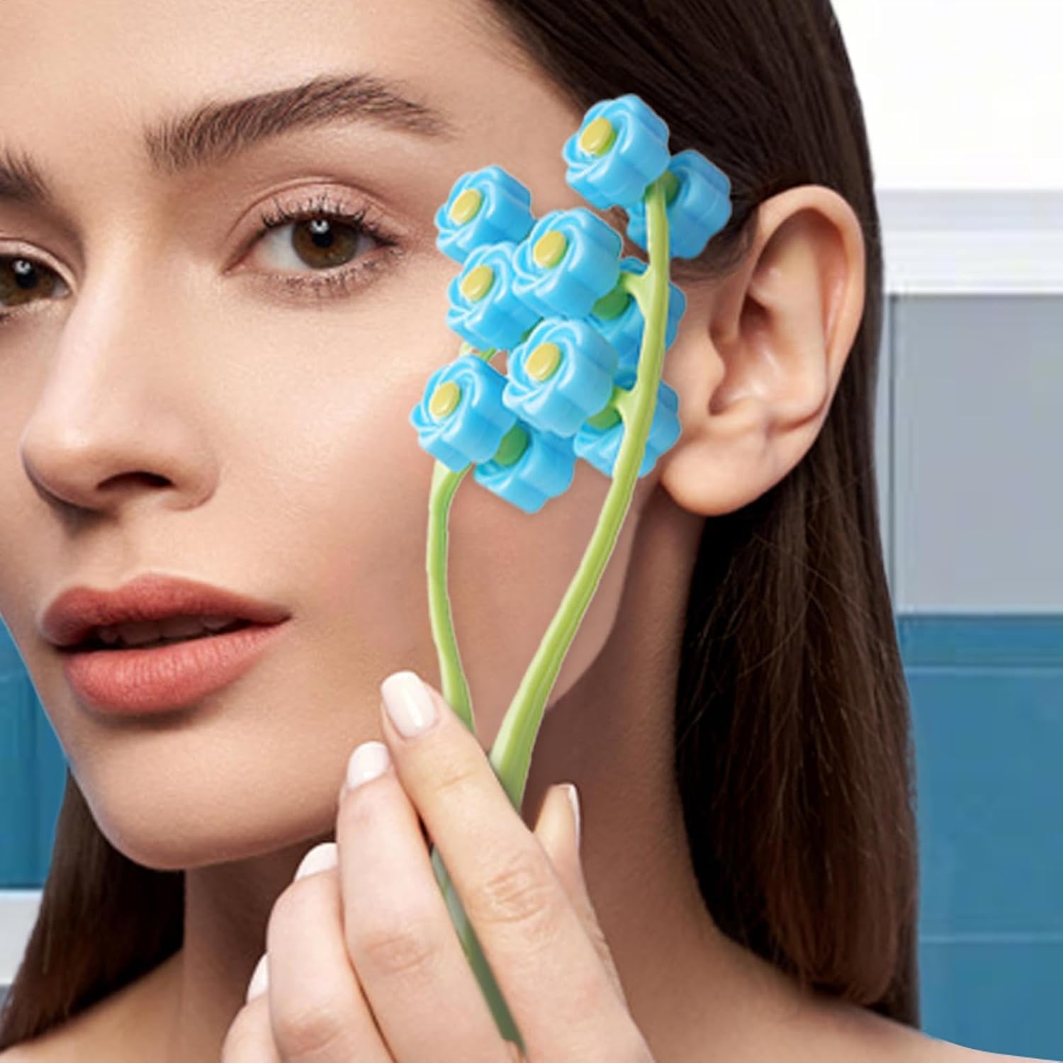 Gesichtsroller-Massagegerät – Y-förmiges Doppelclips-Massagegerät | 3D Flower Roller Manueller tragbarer Relaxer zur Hautstraffung – Bild 3